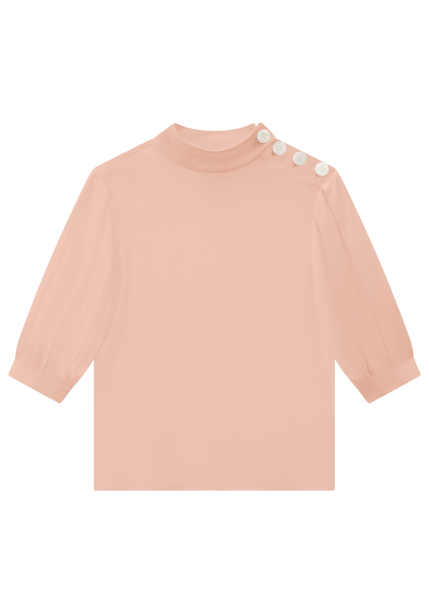 Blusa Gola Alta em Crepe com Bot&otilde;es M&aacute;xi, , large.