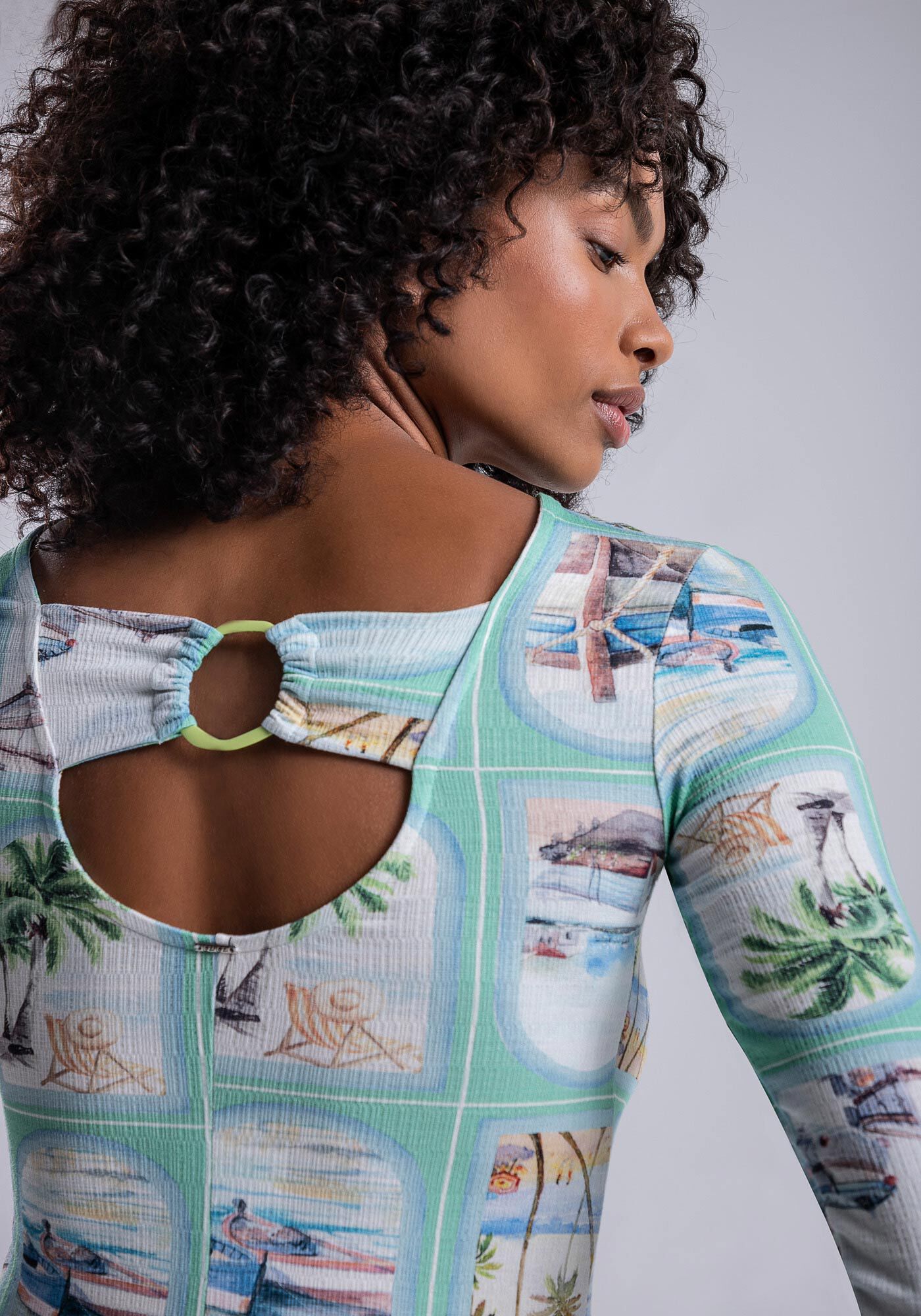 Vestido Midi Manga 3/4 em Malha com Recorte, VISTA, large.