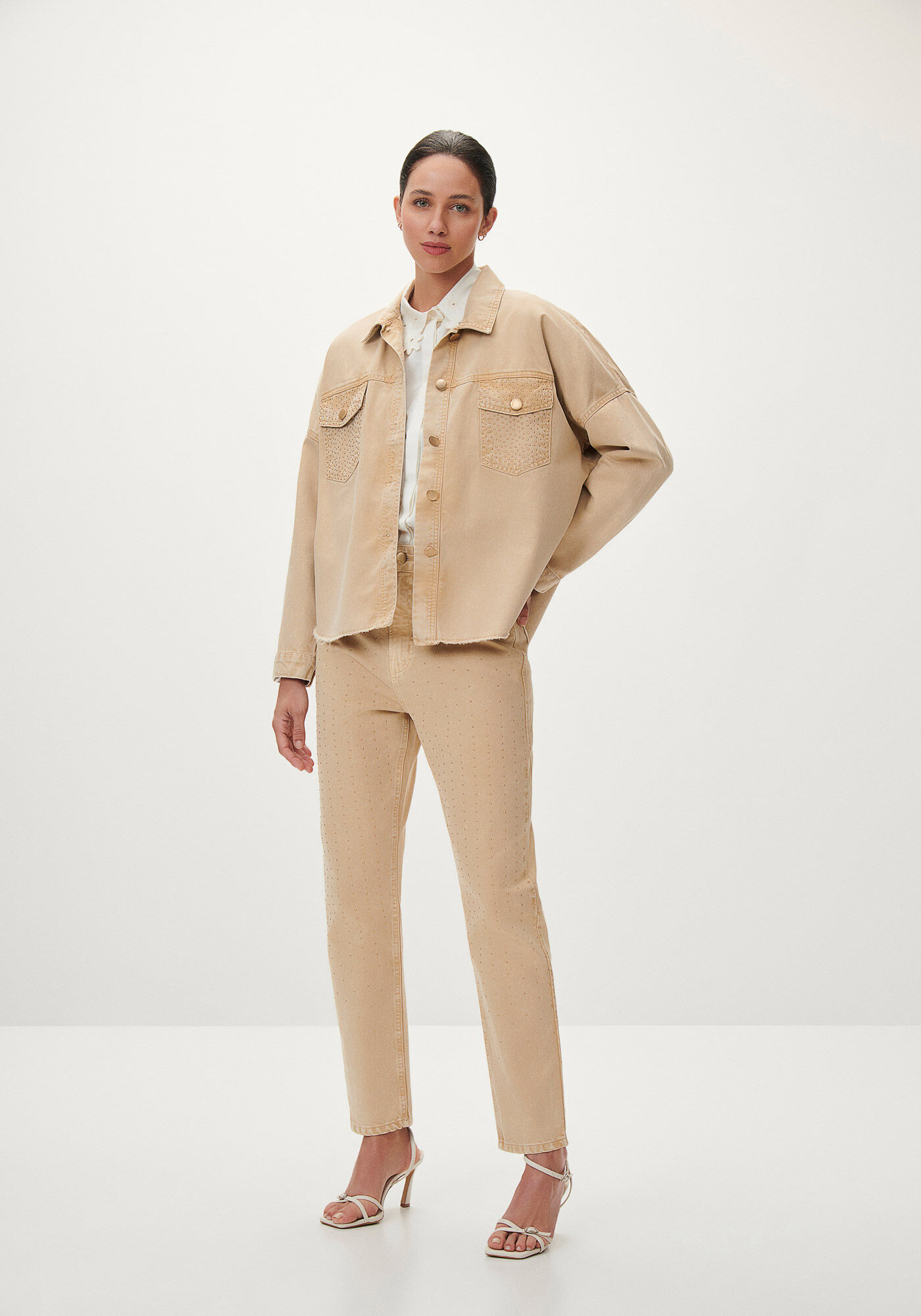 Camisa Sarja Manga Longa Curta com Bolsos, , large.