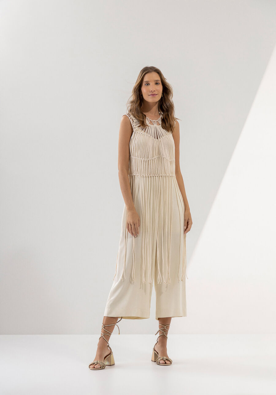 Macacão Midi com Sobreposição Macramê Alongada, . Macacão Midi com Sobreposição Macramê Alongada, , large.