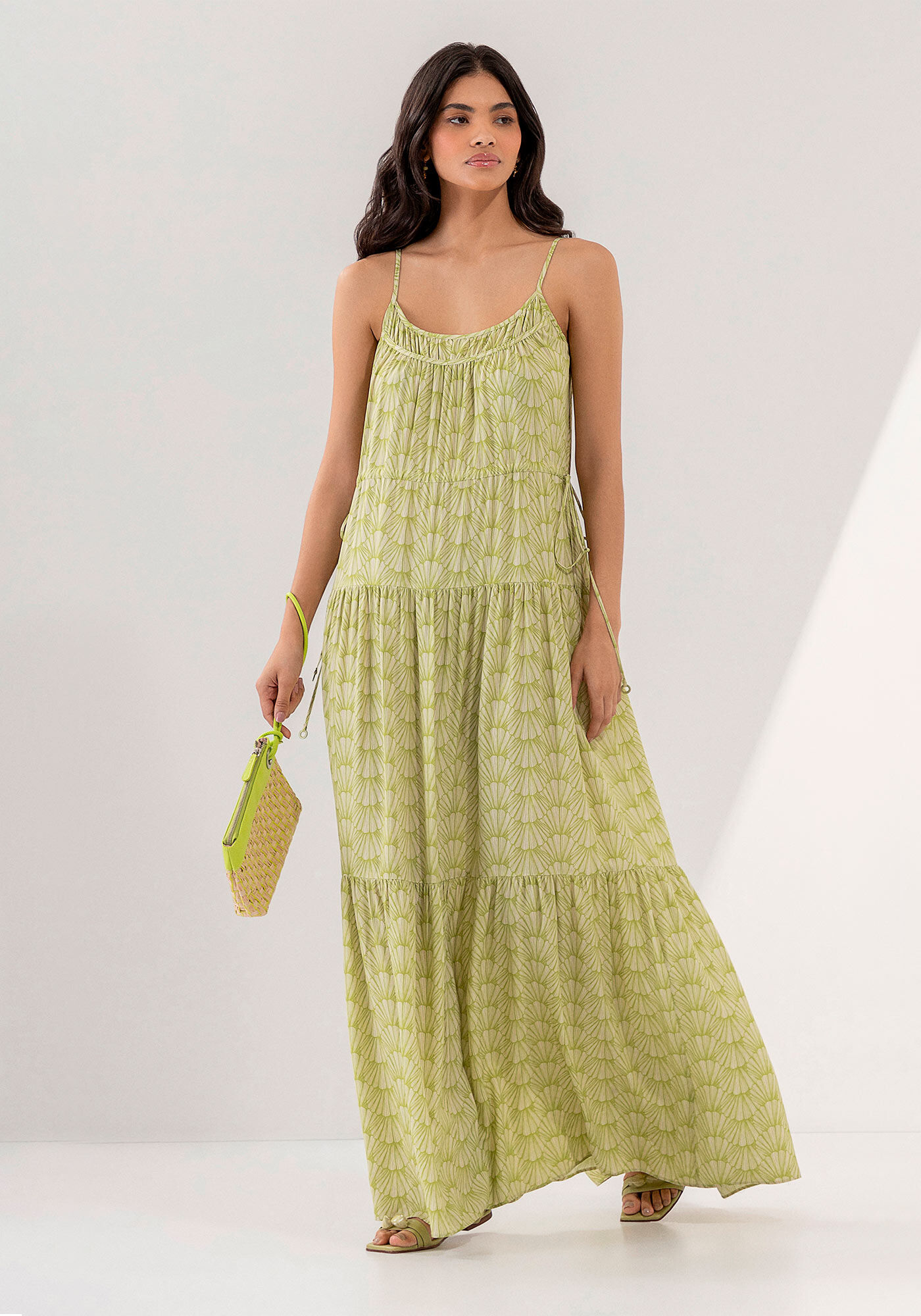 Vestido Longo Estampado com Amarra&ccedil;&atilde;o Cintura, , large.