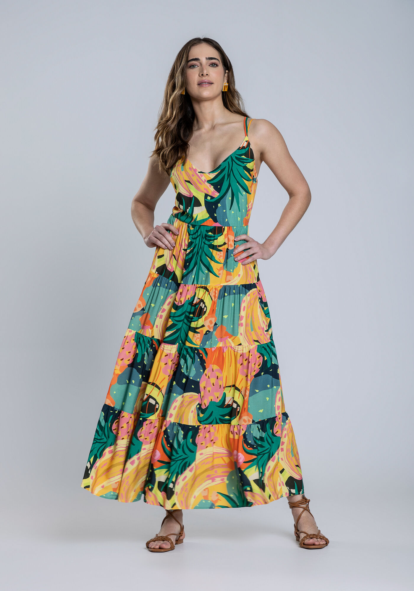 Vestido Midi em Viscose com Detalhe Al as Lez a Lez