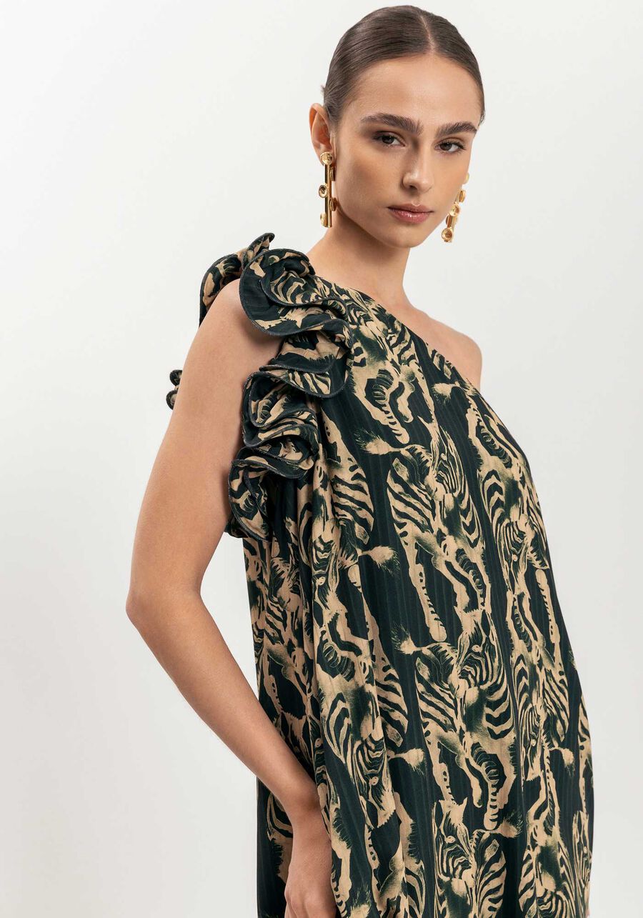 Vestido Longo Um Ombro Só Estampado Com Babados, . Vestido Longo Um Ombro Só Estampado Com Babados, , large.