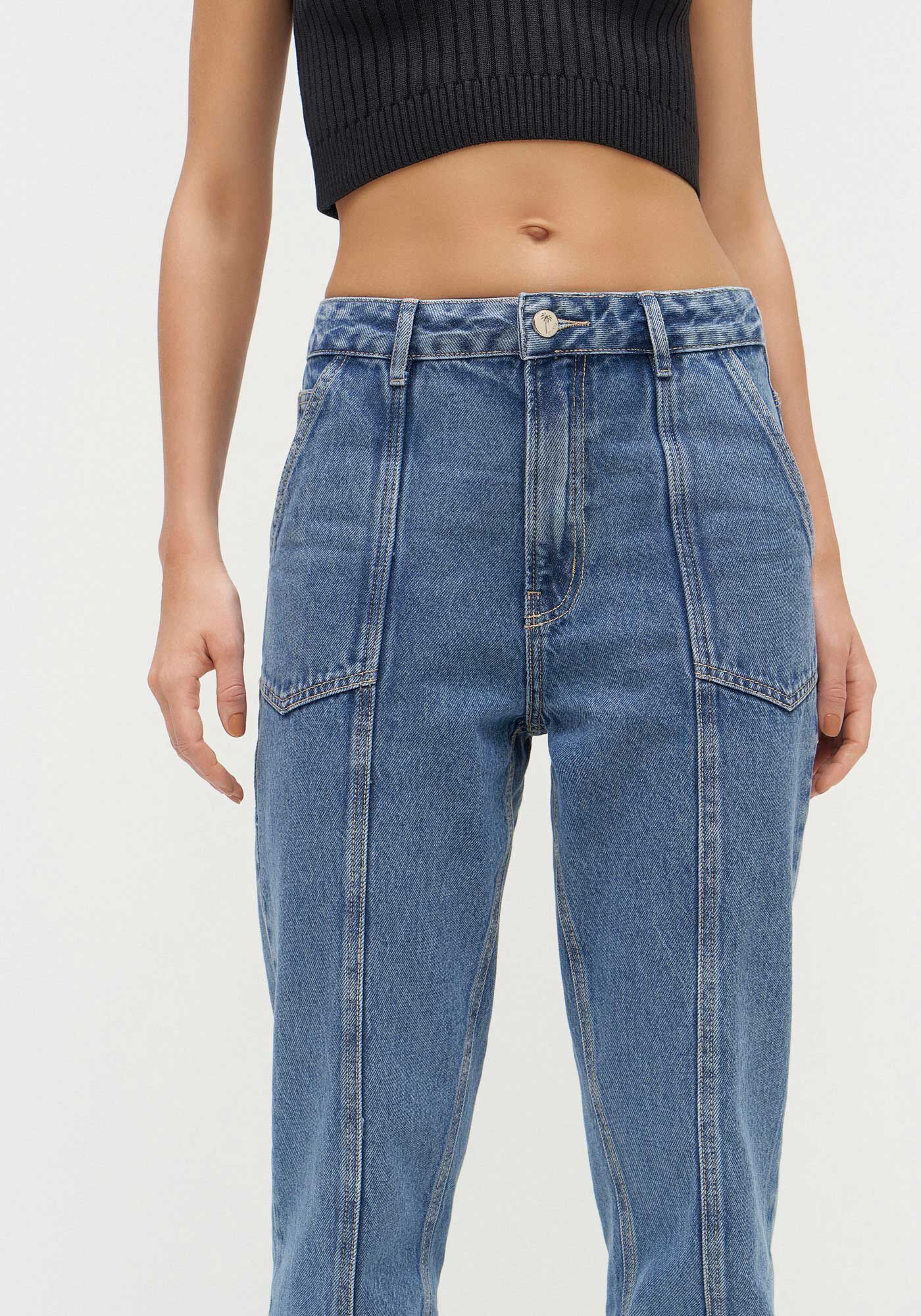 Cal&ccedil;a Jeans Mom Cropped com Pespontos, , large.