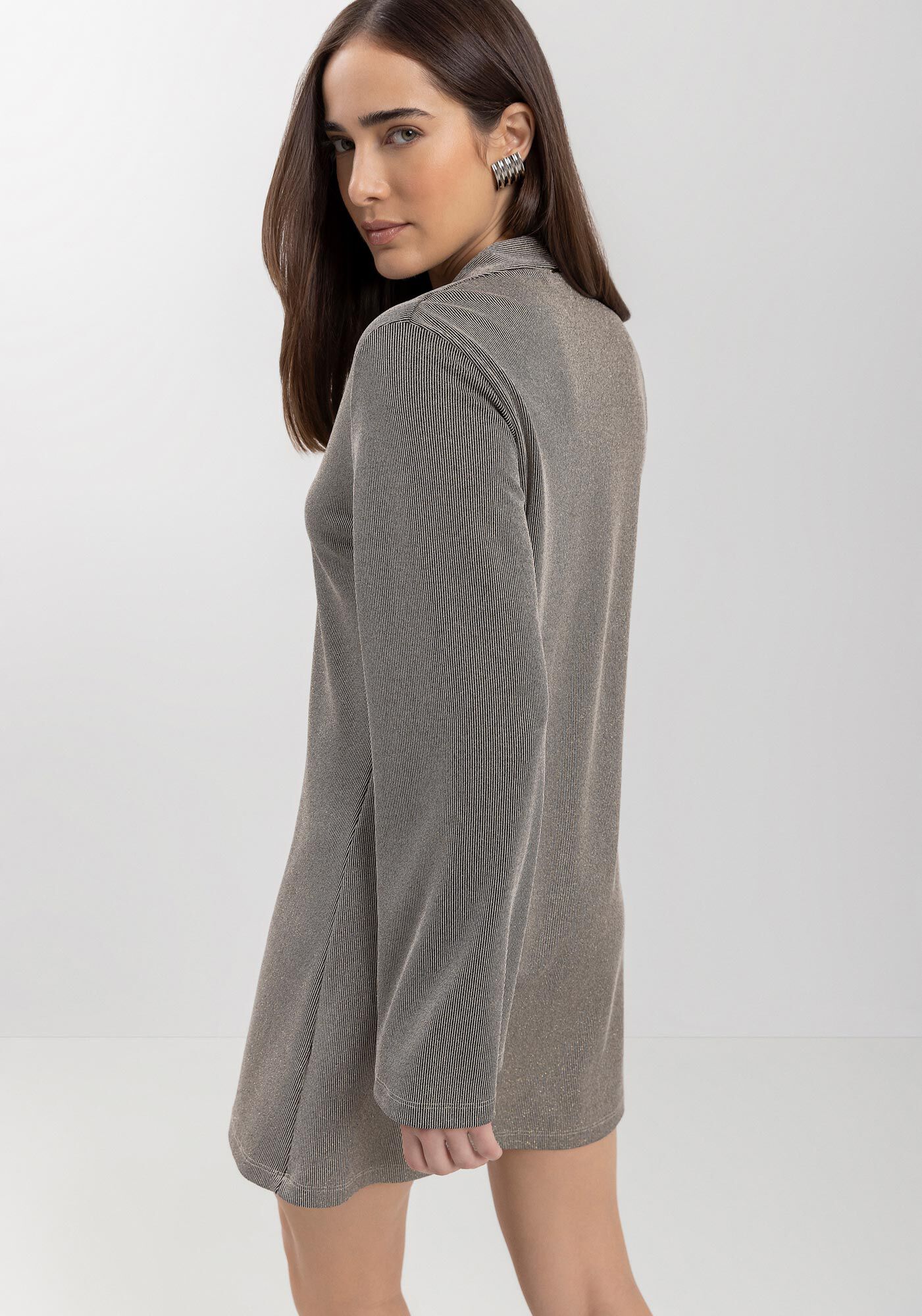 Vestido Curto De Mangas Longas Em Malha Com Fios De Lurex, , large.