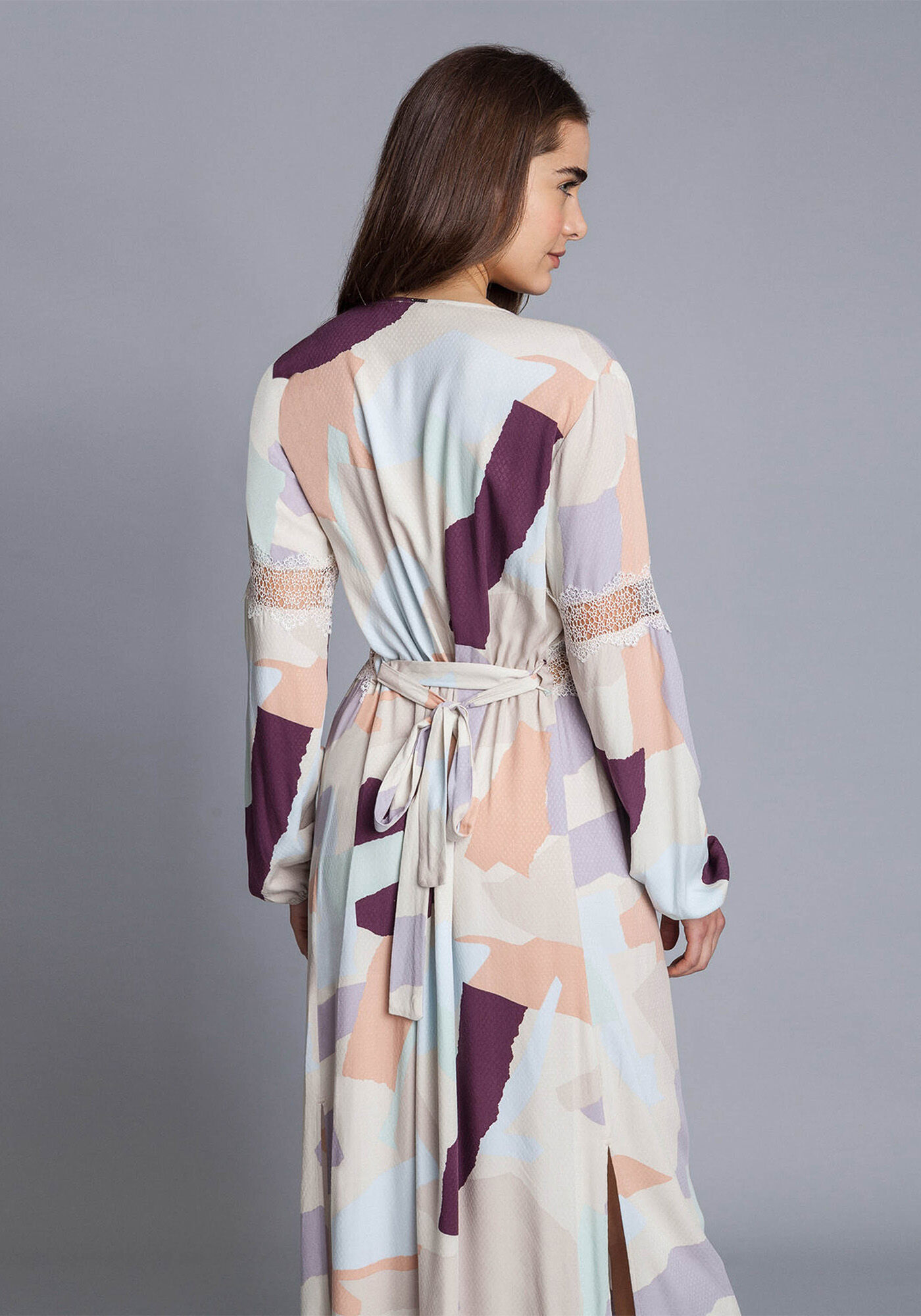 Vestido Manga Longa M&iacute;di Renda, , large.