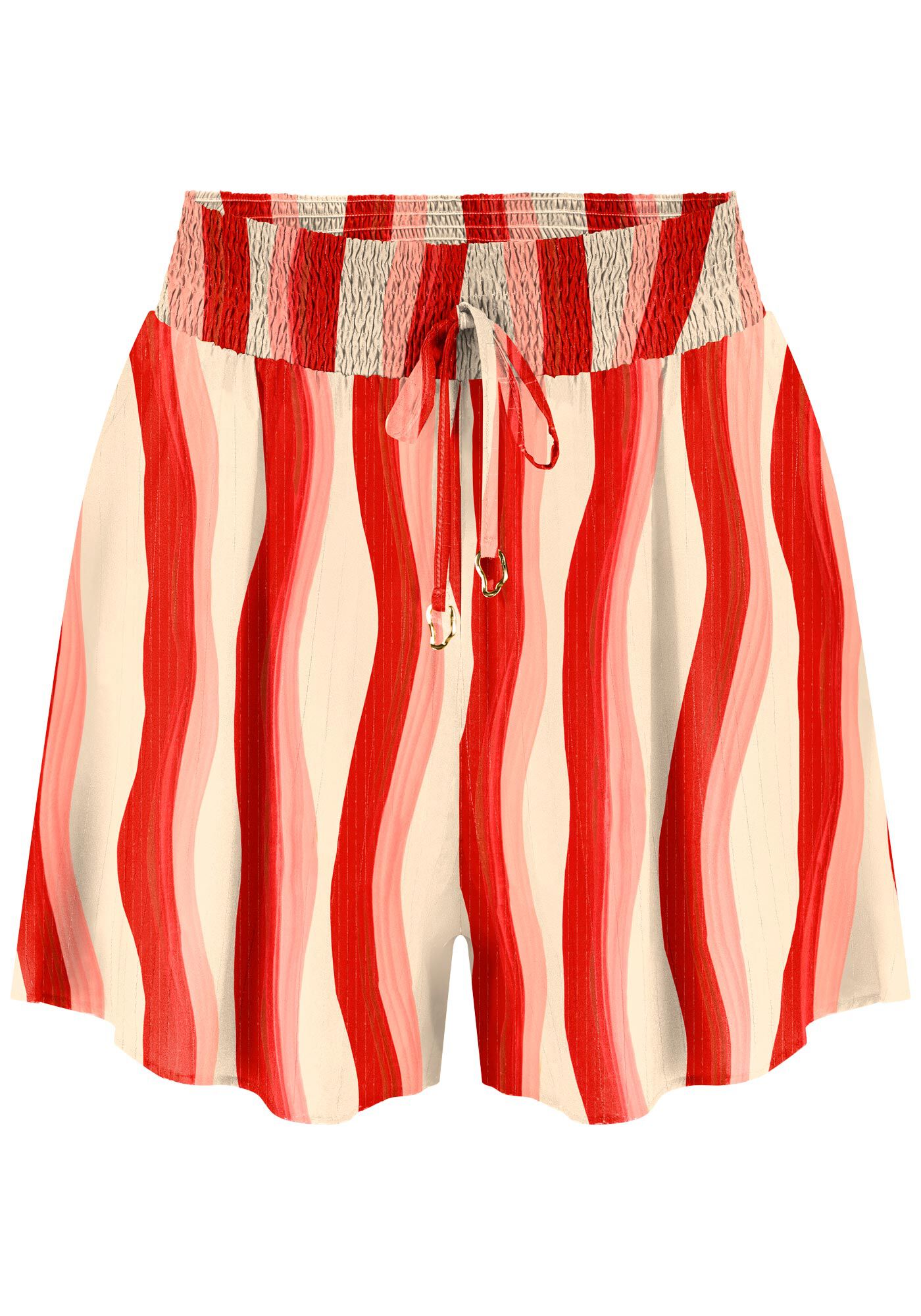 Shorts Estampado em Viscose Lurex com Lastex C&oacute;s, DESERT VERMELHO, large.