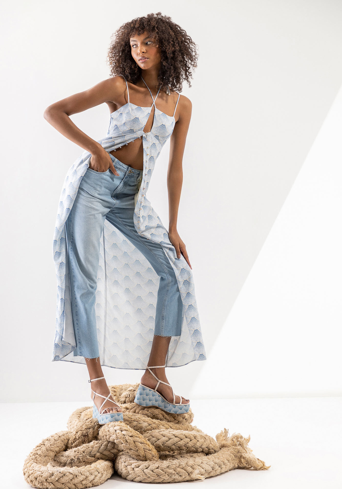 Sandalia shop anabela estampada
