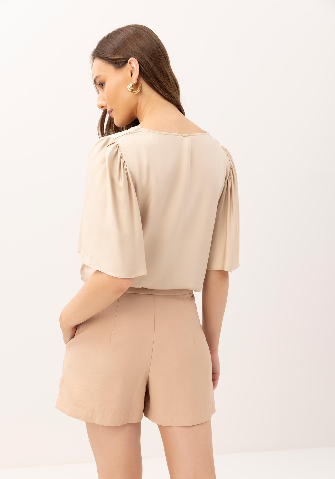 Blusa Manga Flare Ampla com Decote V, , large.