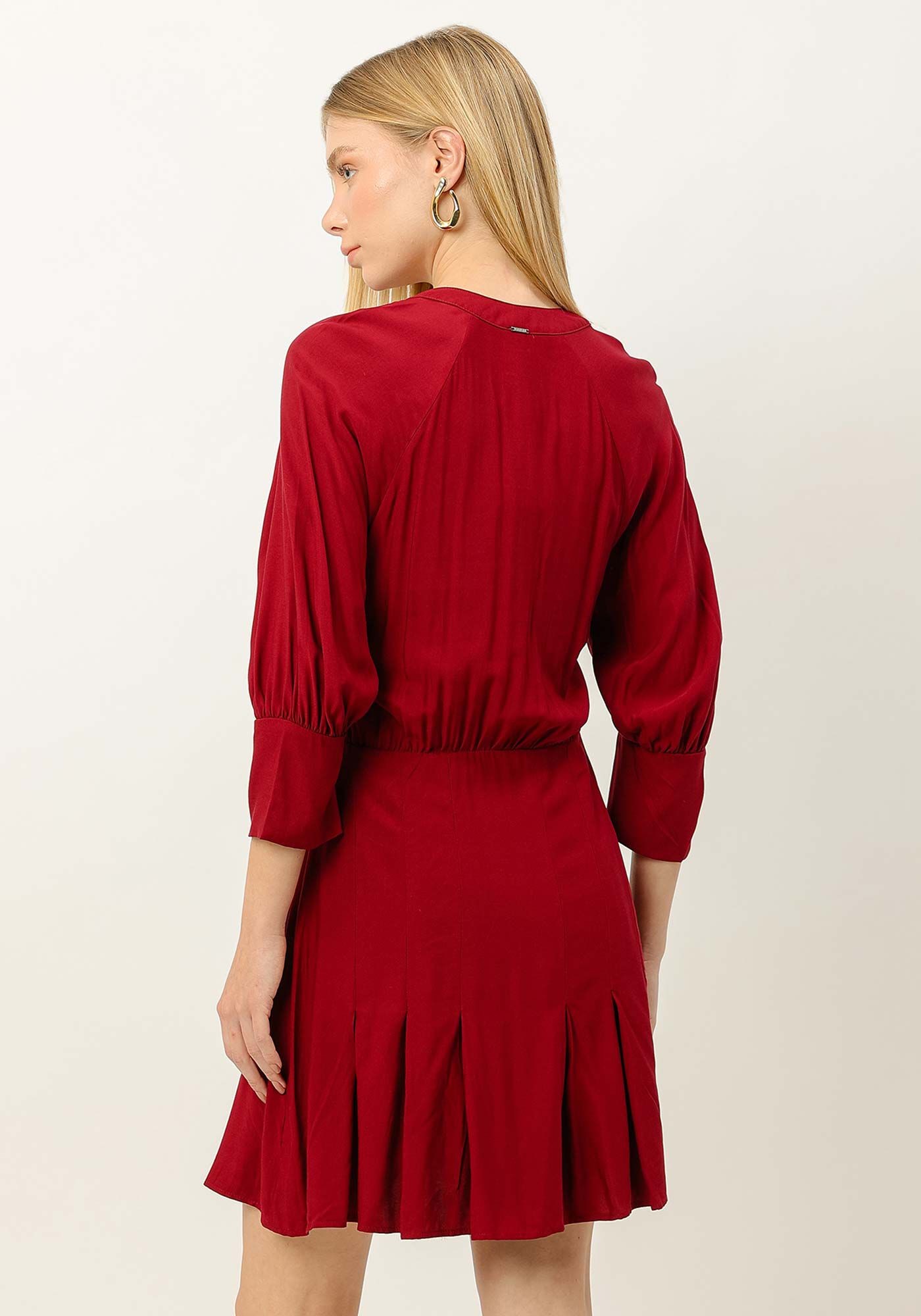 Vestido Curto Manga 3/4 com Pregas, , large.