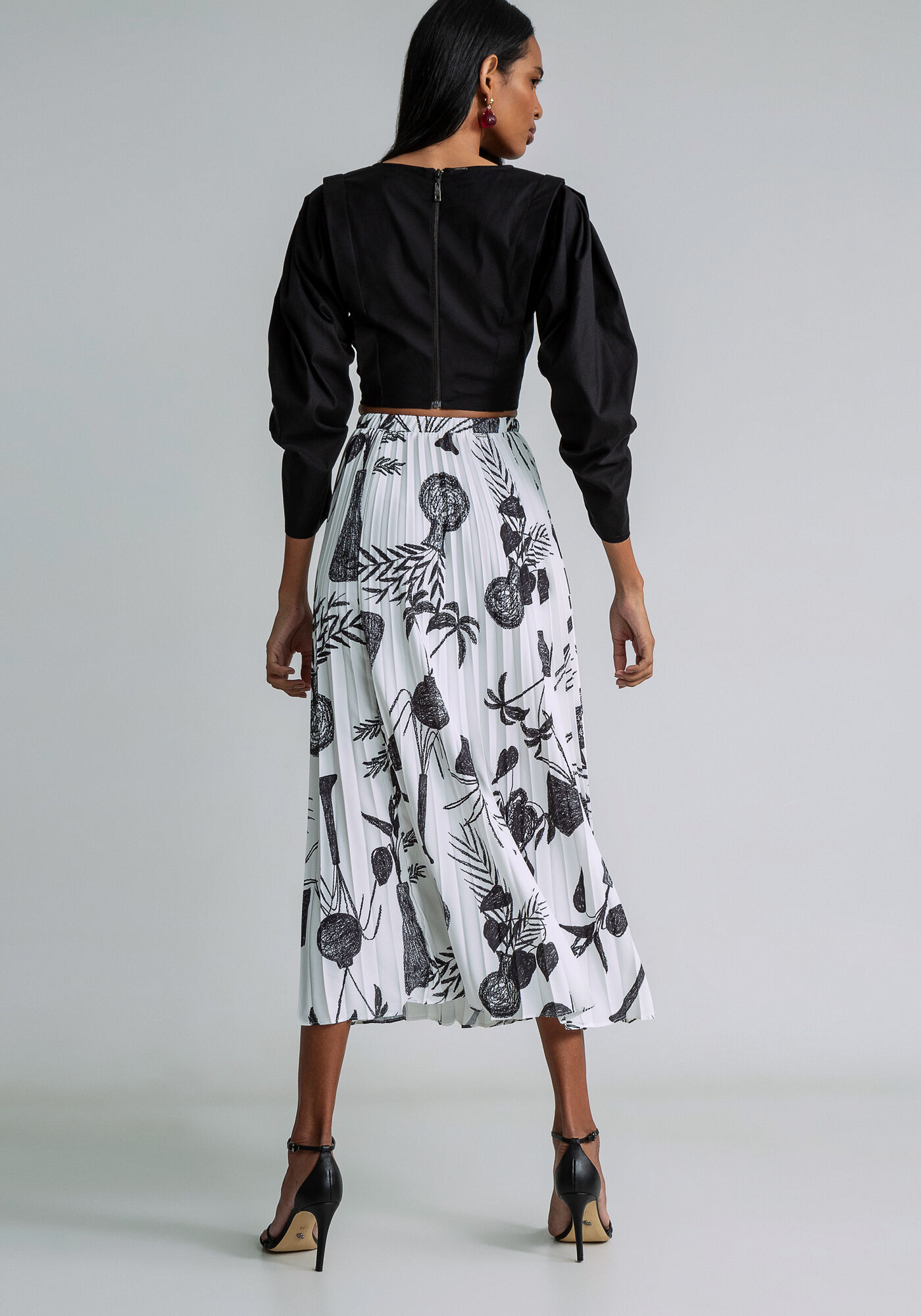 Saia Cintura Alta Plissada Estampa, CONTRASTE, large.