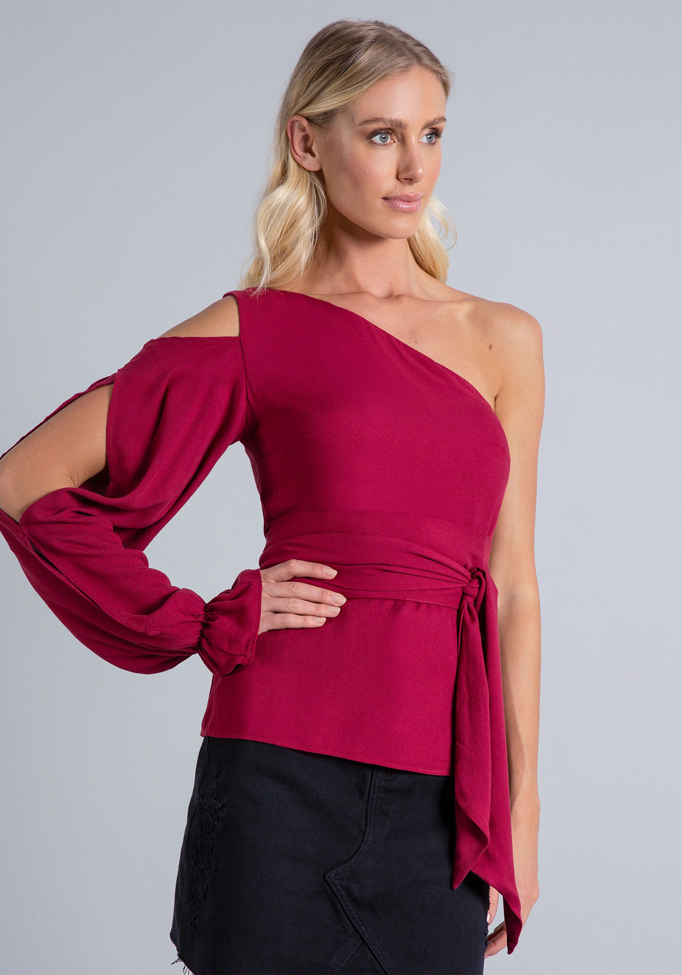 Blusa Um Ombro S&oacute; Manga Longa, , large.