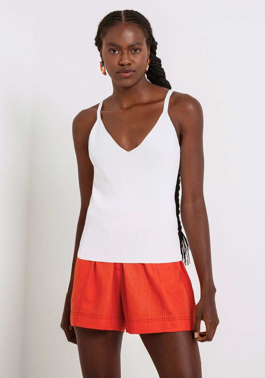 Blusa com Alças em Tricô, BRANCO OFF WHITE. Blusa com Alças em Tricô, BRANCO OFF WHITE, large.