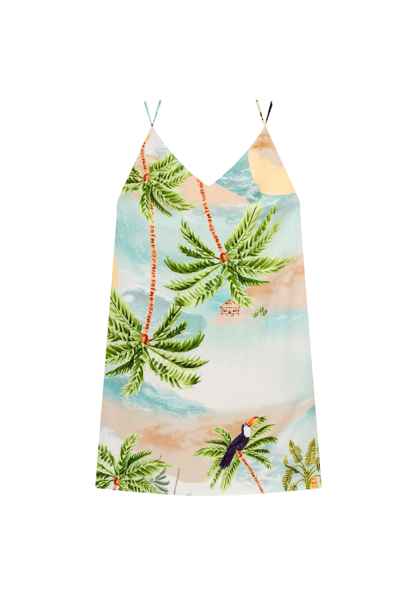 Vestido com Al&ccedil;as Decote V Estampa, , large.