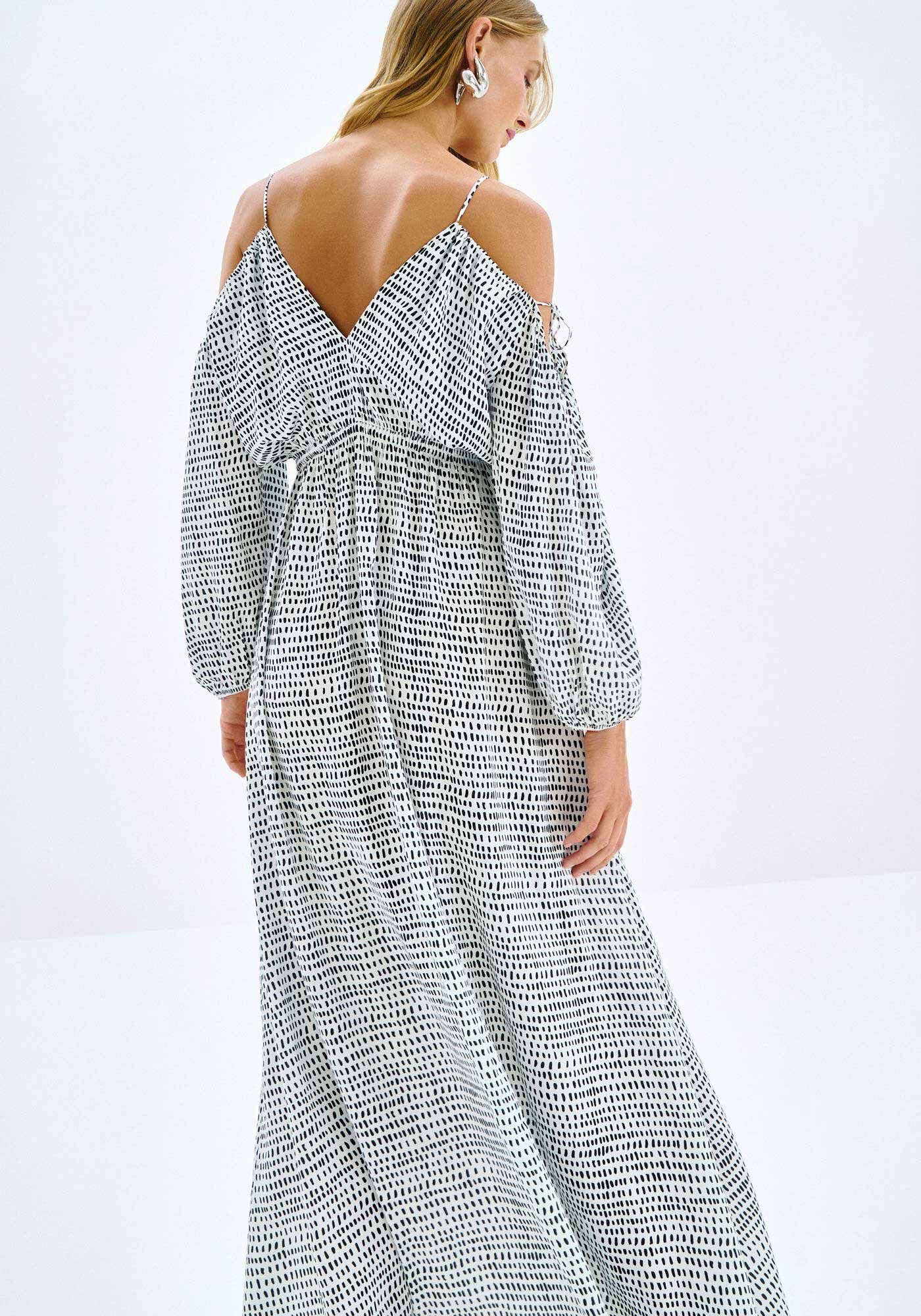 Vestido Midi Estampado em Viscose com Amarra&ccedil;&atilde;o, PONTOS, large.