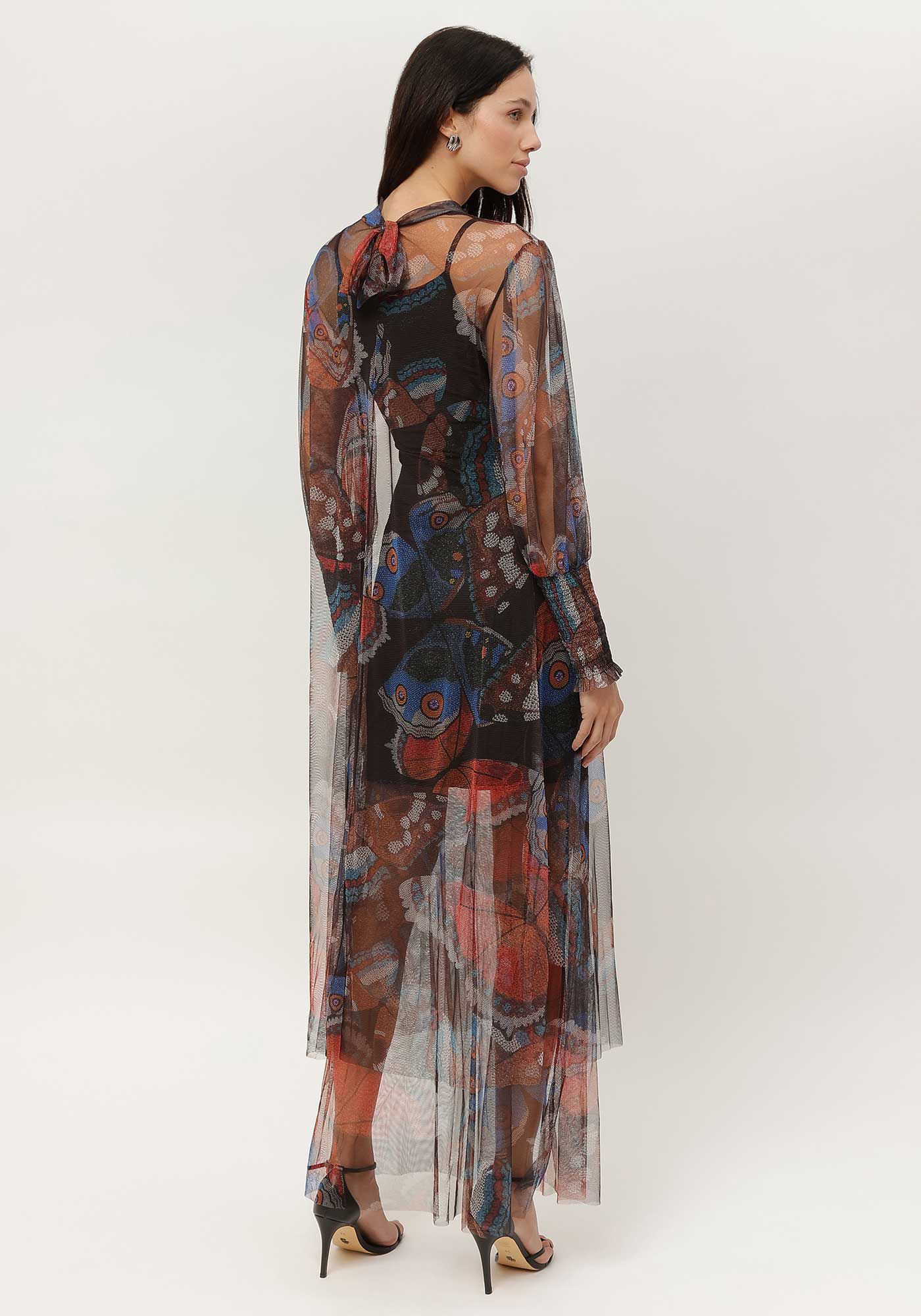 Vestido Longo em Tule Estampado com Cinto, , large.