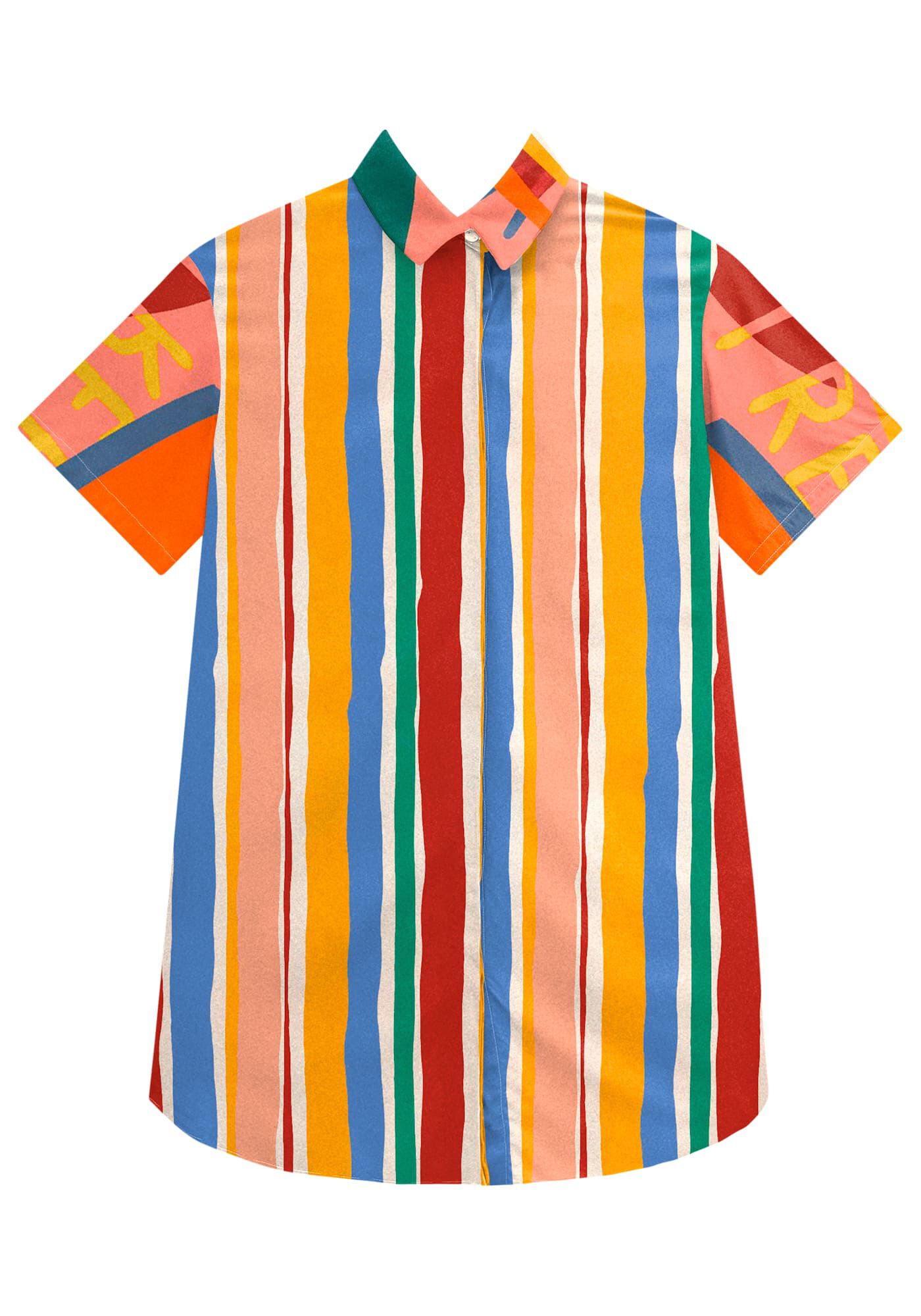 Vestido Chemise Curto em Viscose com Faixa, , large.