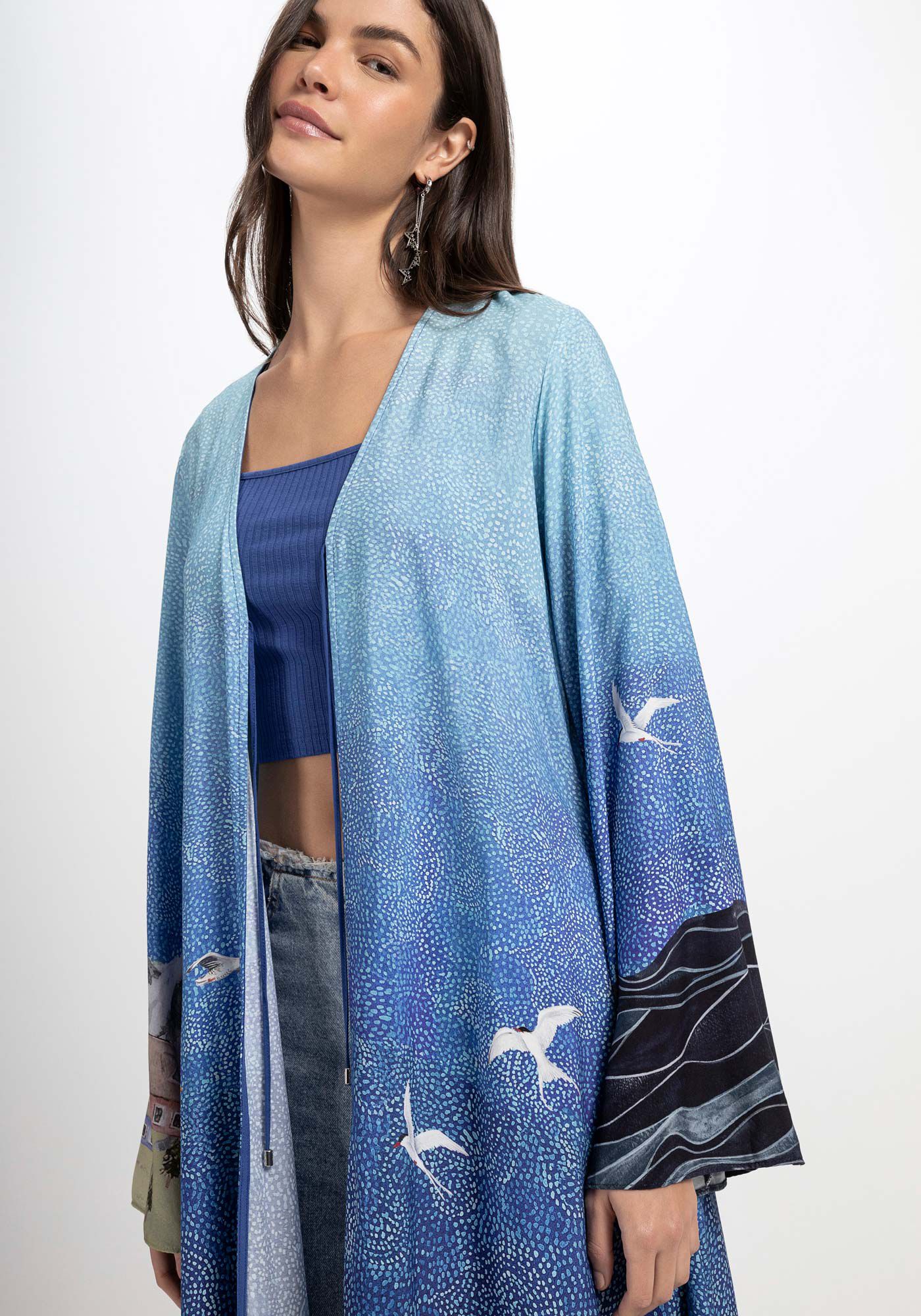 Kimono Alongado em Viscose com Amarra&ccedil;&atilde;o, , large.