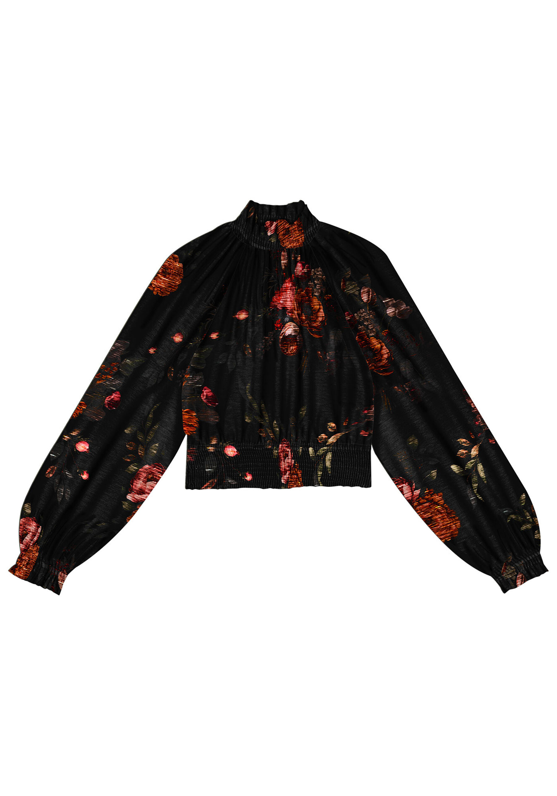 Blusa Manga Longa Franzida com Gola Alta, . Blusa Manga Longa Franzida com Gola Alta, , large.