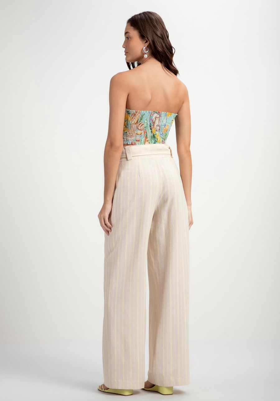 Calça Reta Listrada com Pregas e Cinto, . Calça Reta Listrada com Pregas e Cinto, , large.