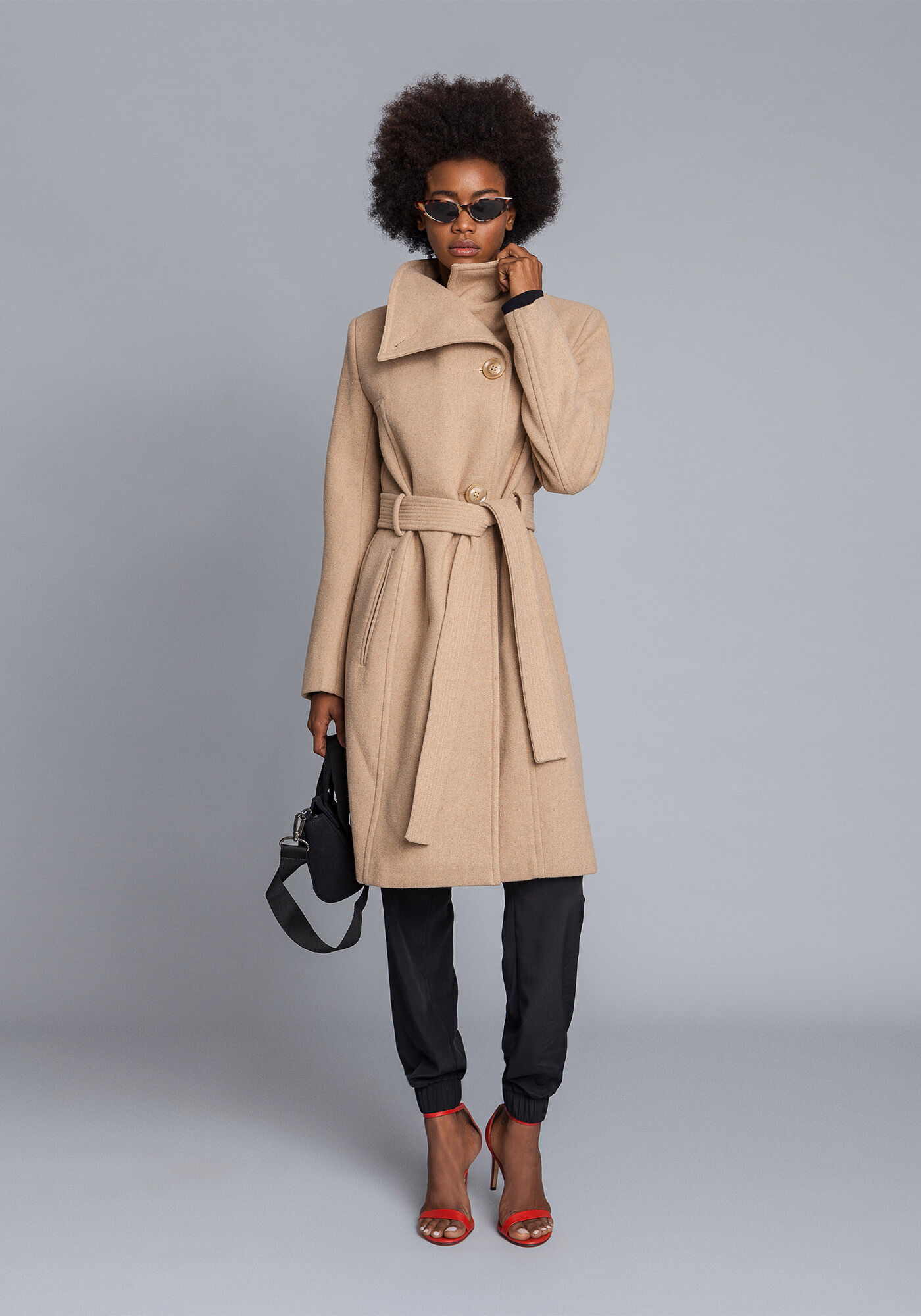 Sobretudo Gola Alta com Cinto, , large.