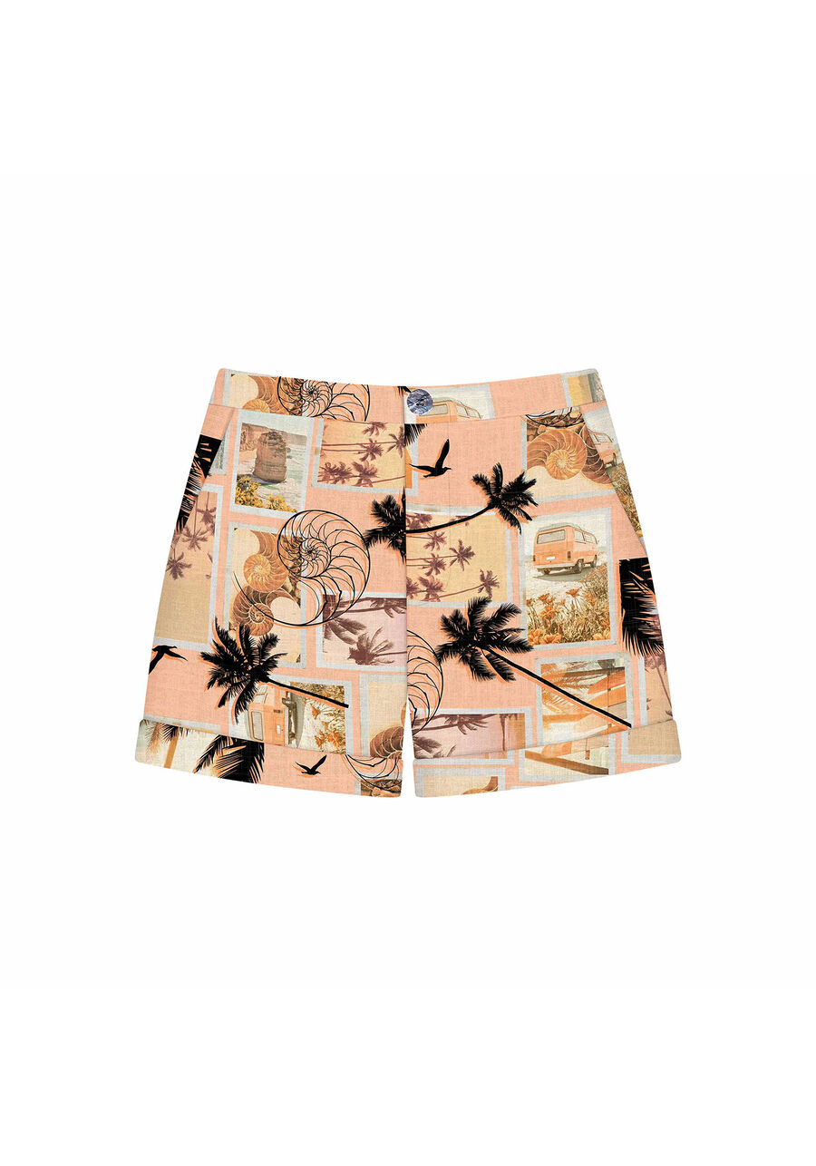 Shorts Cintura Alta Estampa Pelican, . Shorts Cintura Alta Estampa Pelican, , large.