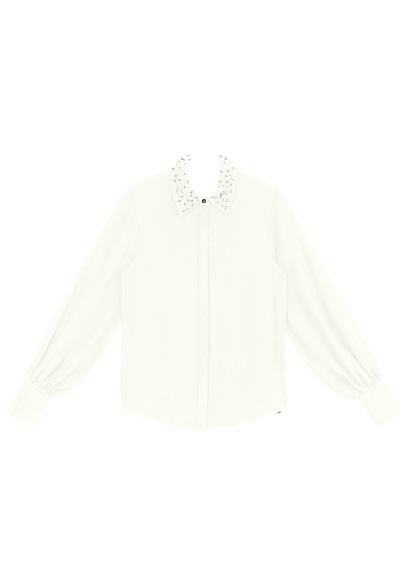 Camisa Manga Longa Bufante com P&eacute;rolas Gola, , large.