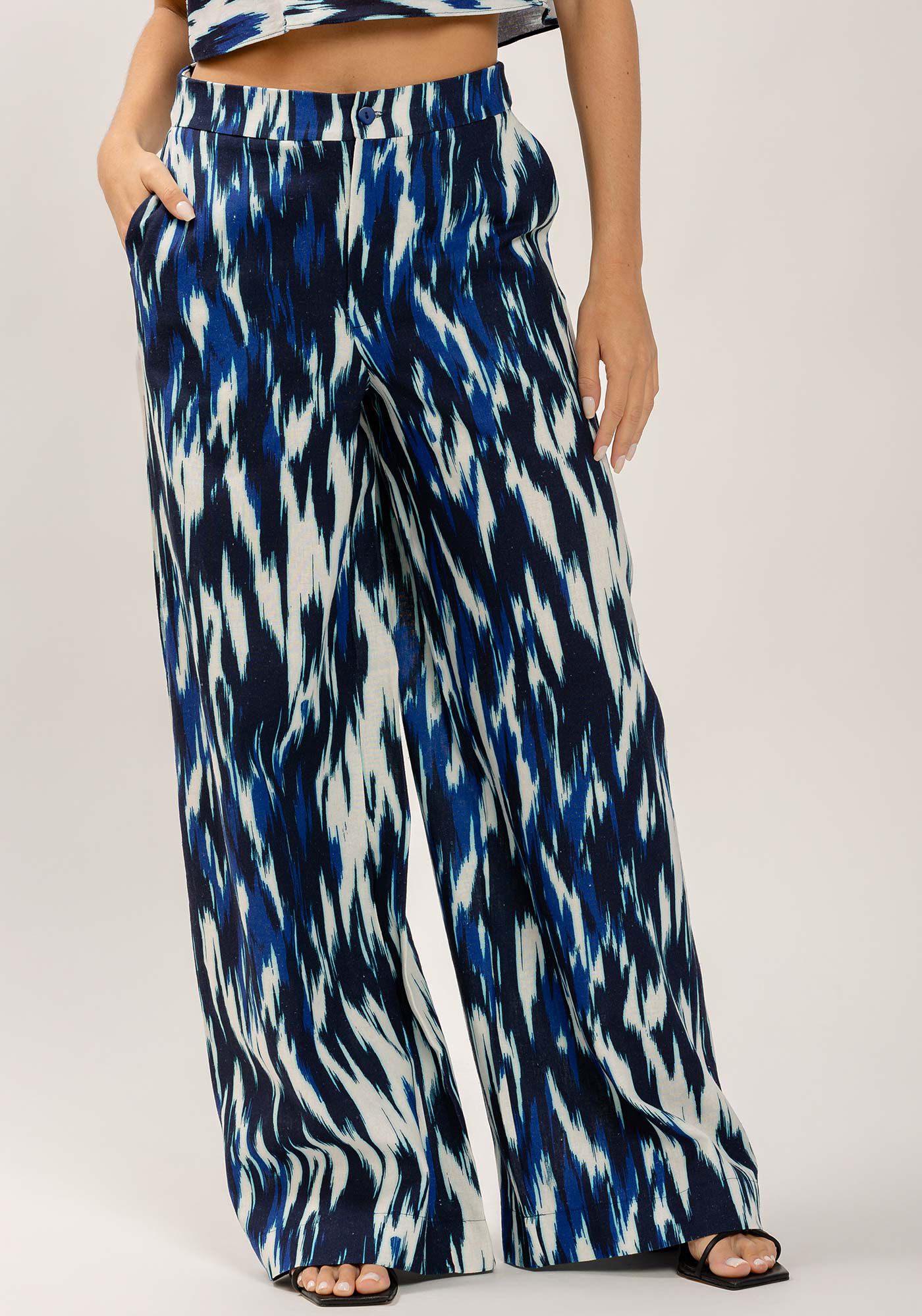 Cal&ccedil;a Pantalona em Linho Estampada, , large.