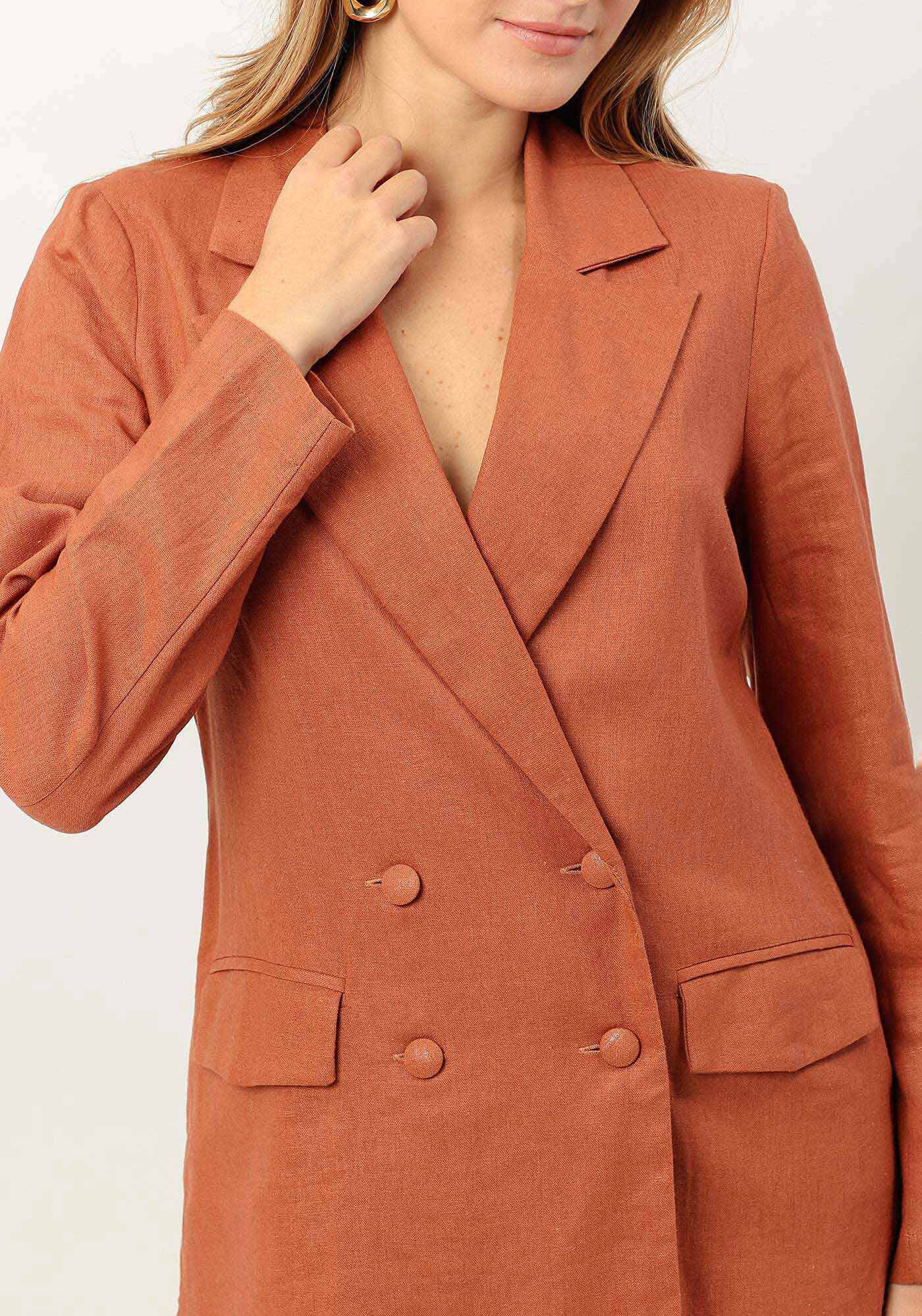 Blazer em Linho com Abotoamento Duplo, , large.