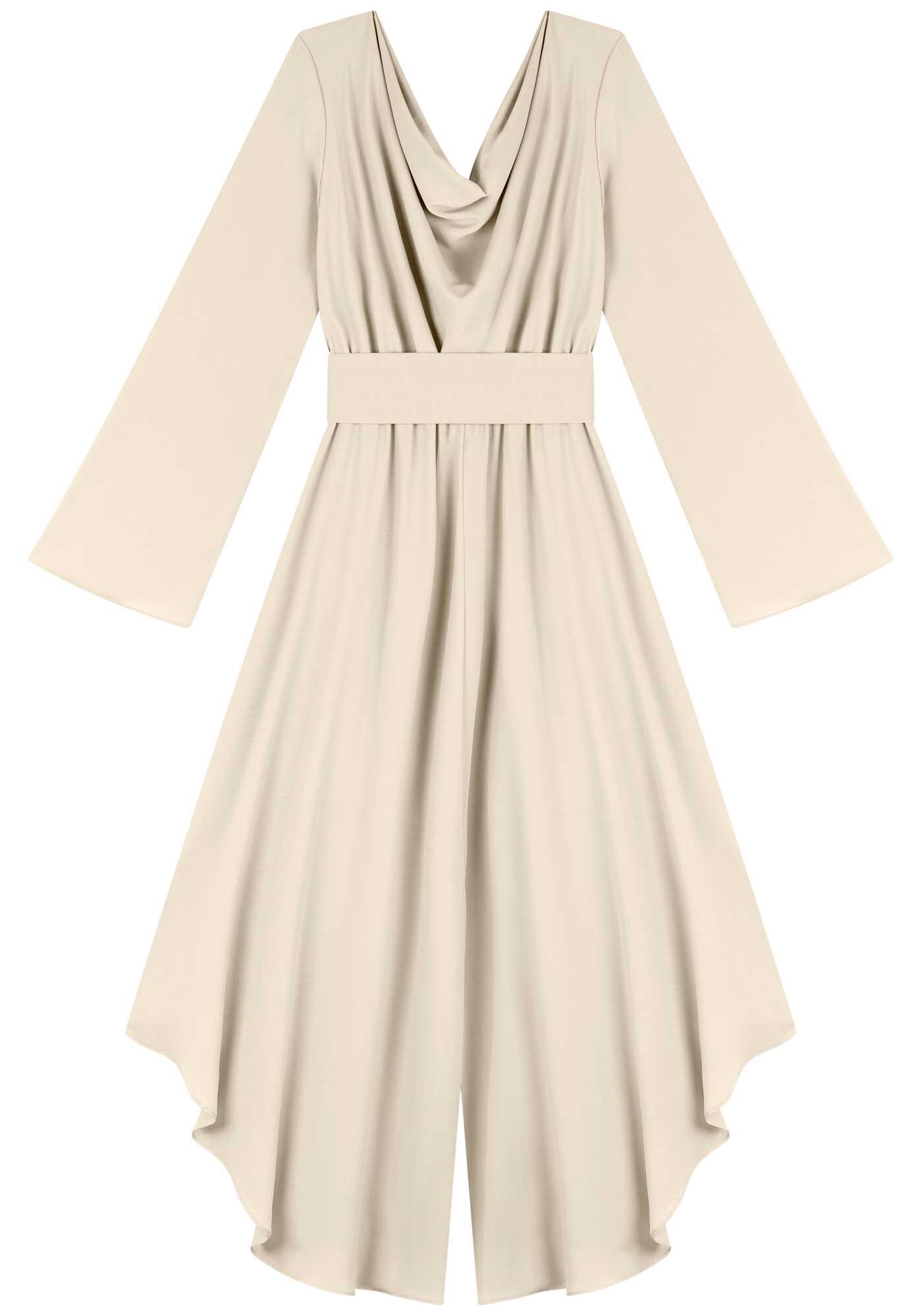 Vestido Longo De Mangas Com Gola Degag&ecirc; Em Chiffon, , large.