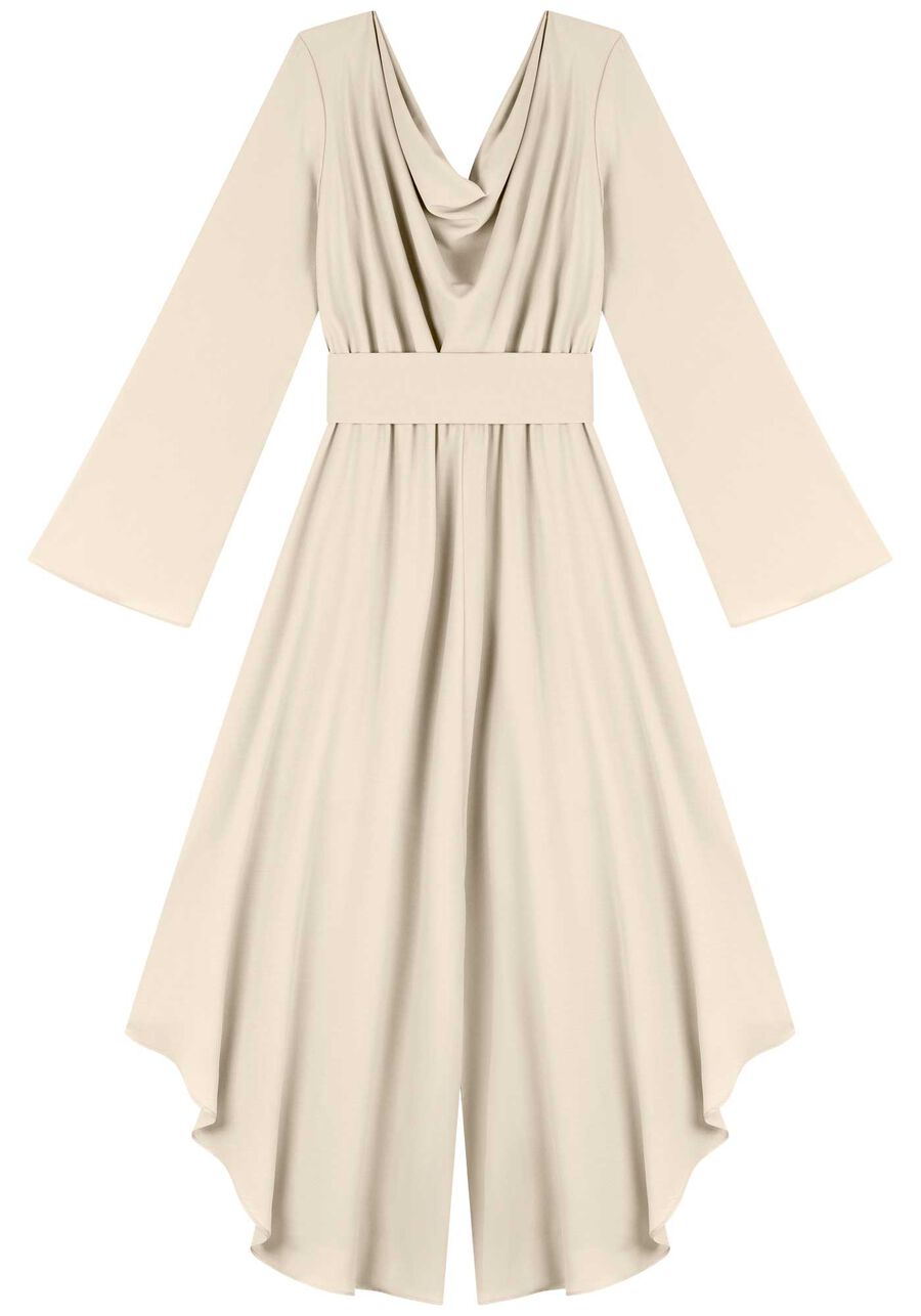 Vestido Longo De Mangas Com Gola Degagê Em Chiffon, . Vestido Longo De Mangas Com Gola Degagê Em Chiffon, , large.