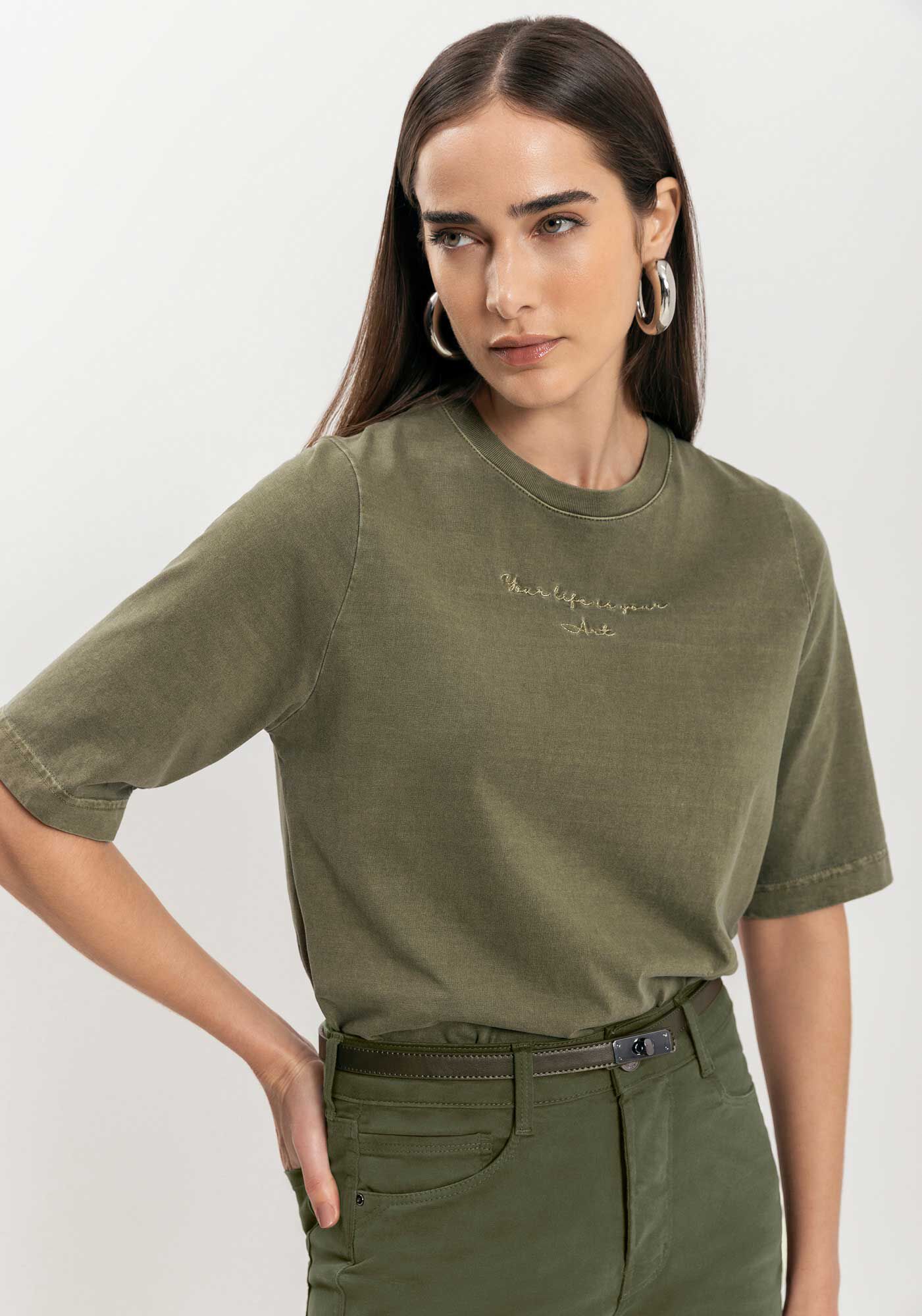 Blusa T-shirt De Mangas Curtas Com Bordado Em Fio De Lurex, , large.