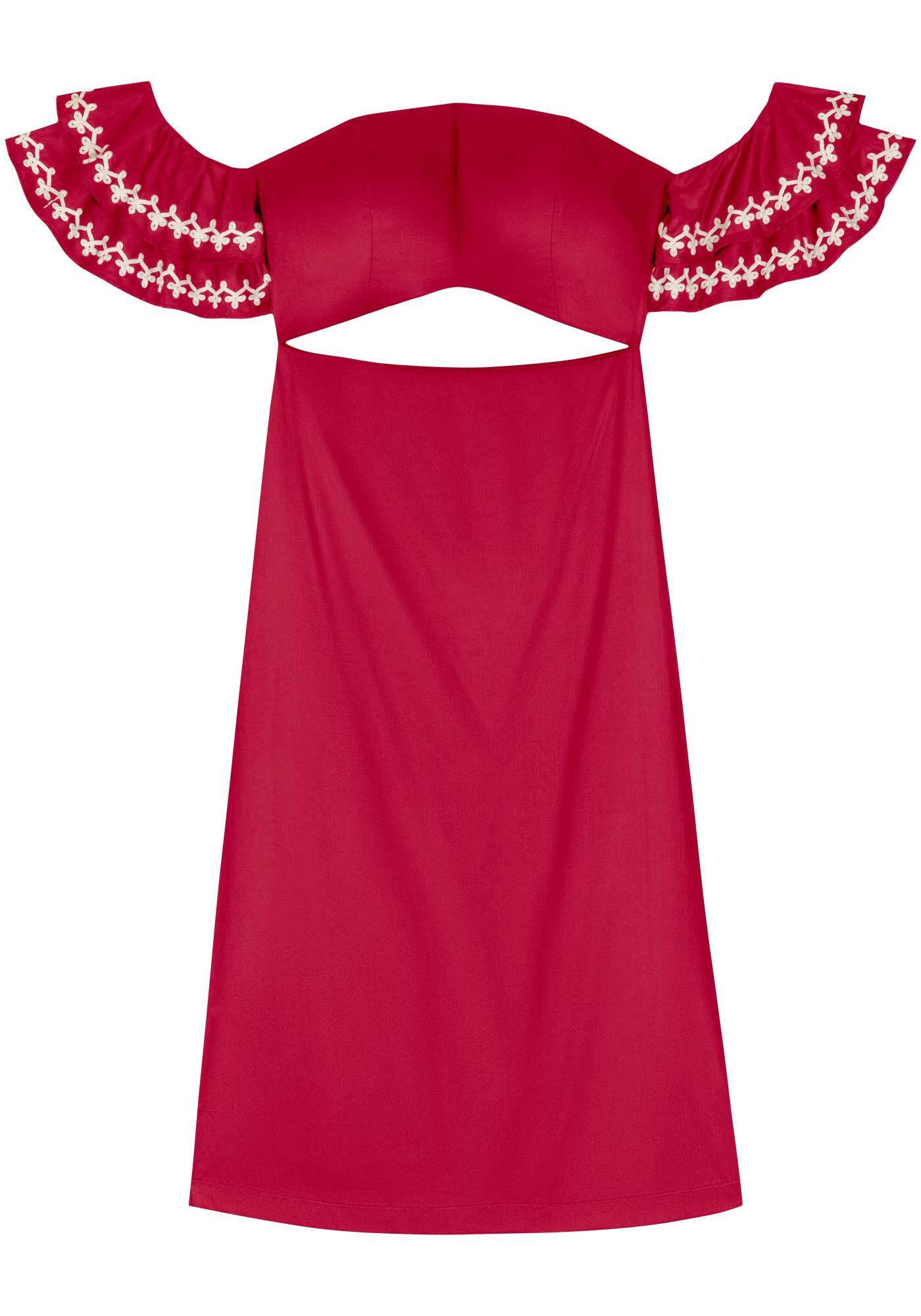 Vestido Ombro A Ombro Com Bordado E Recorte, VERMELHO PASSION, large.