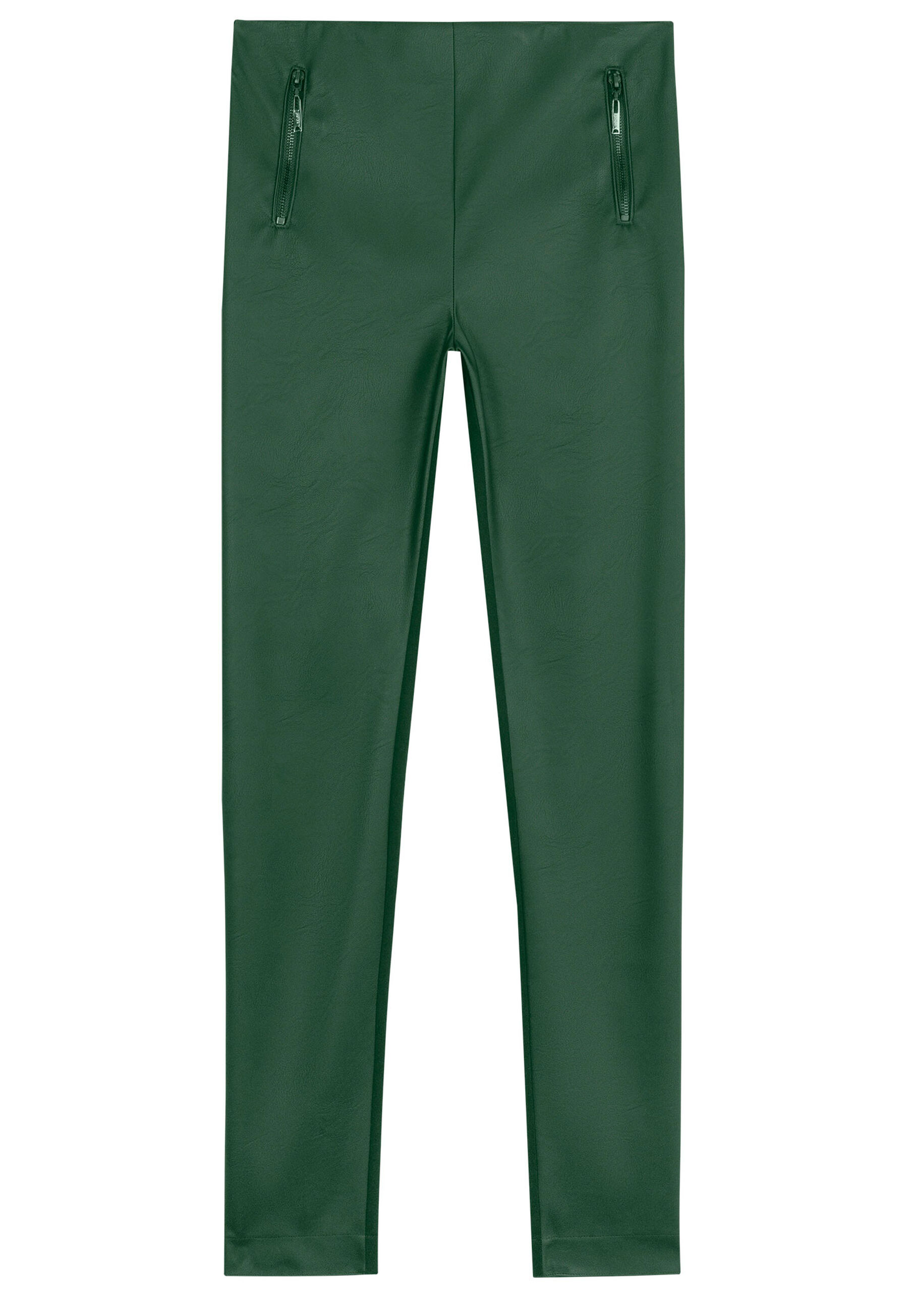 Calça Skinny Cintura Média em PU com Detalhe Zíper, VERDE TURFA. Calça Skinny Cintura Média em PU com Detalhe Zíper, VERDE TURFA, large.