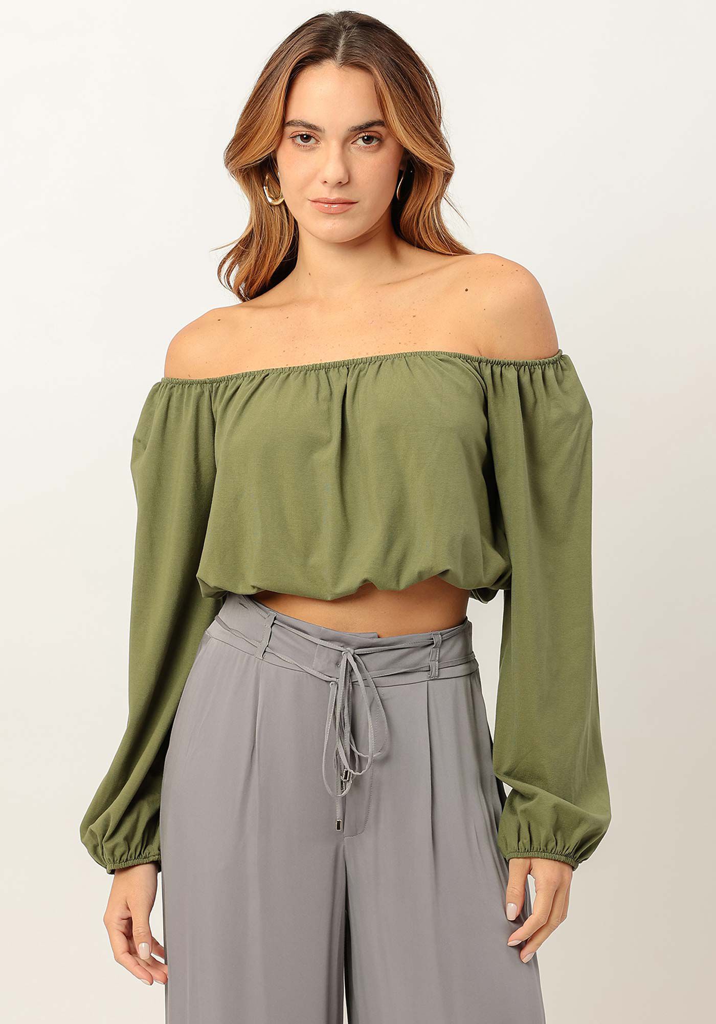 Blusa Manga Longa Cropped Ombro a Ombro, , large.