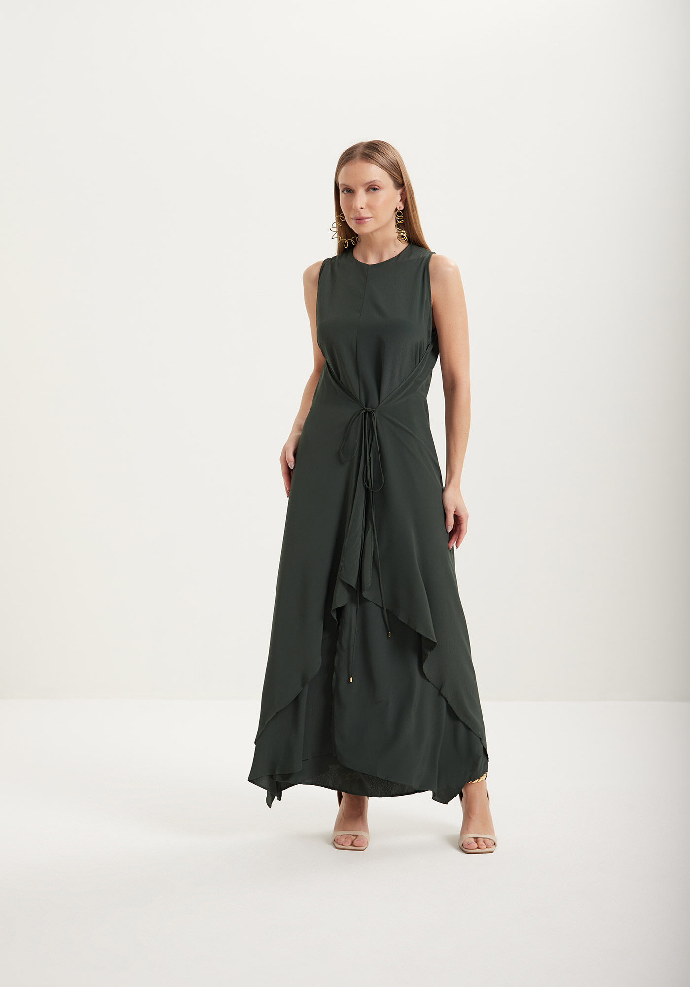 Vestido Ch&aacute; Fluido Com Amarra&ccedil;&atilde;o, , large.