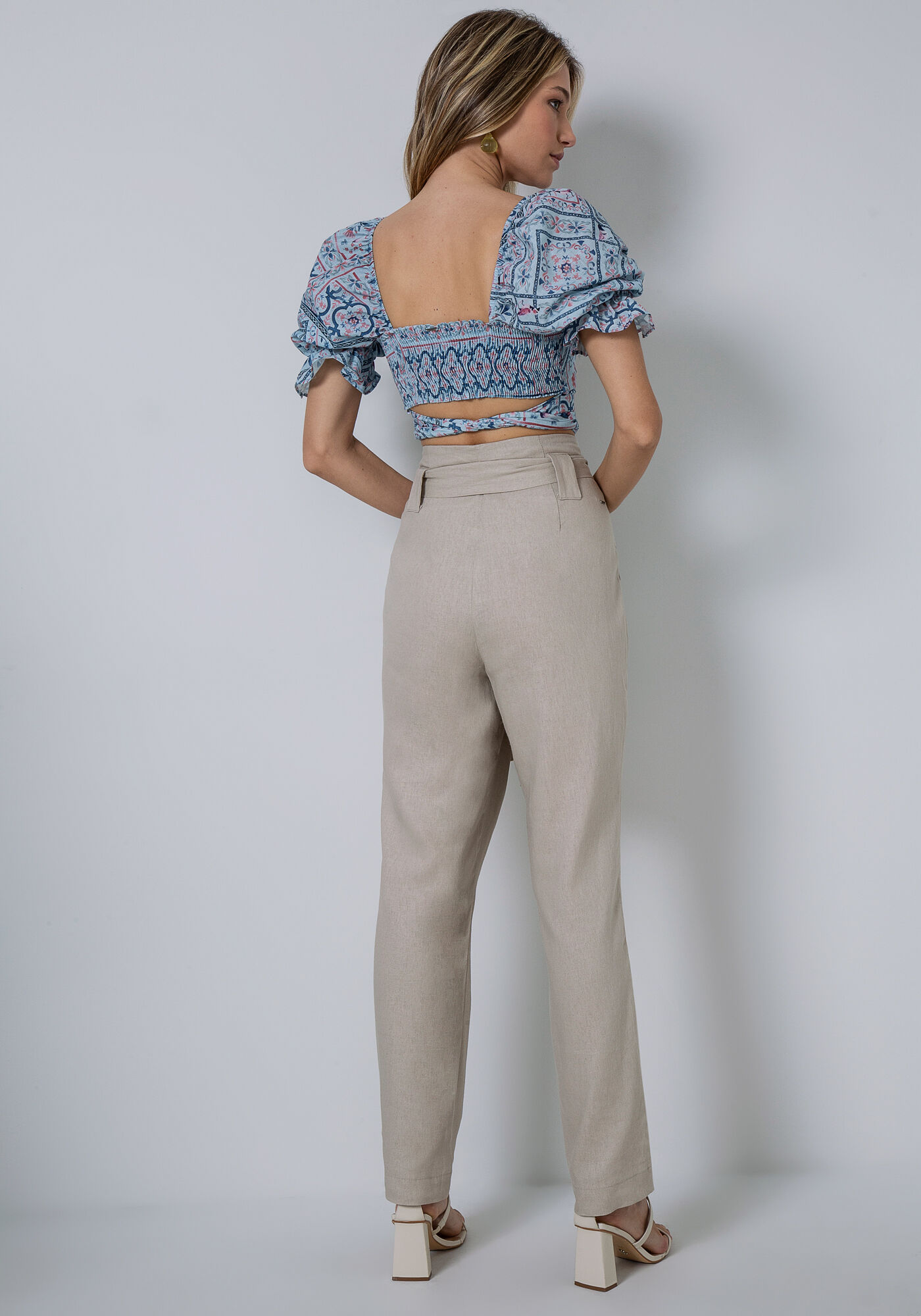 Calça cintura alta cheap linho