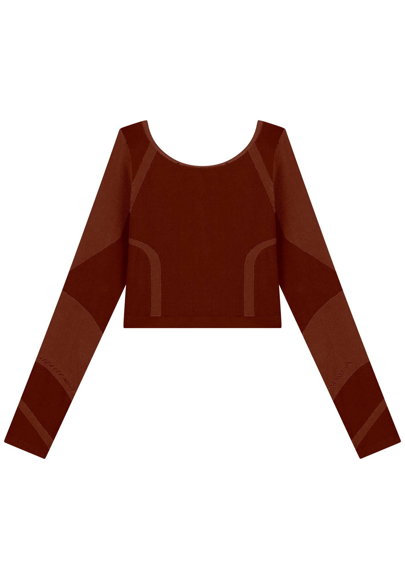 Blusa Cropped De Mangas Longas Em Malha Seamless Move, MARROM, large.