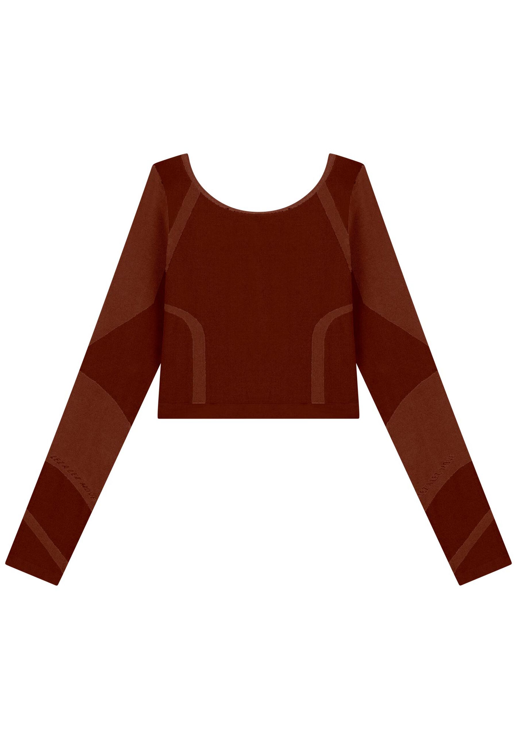 Blusa Cropped De Mangas Longas Em Malha Seamless Move, MARROM. Blusa Cropped De Mangas Longas Em Malha Seamless Move, MARROM, large.
