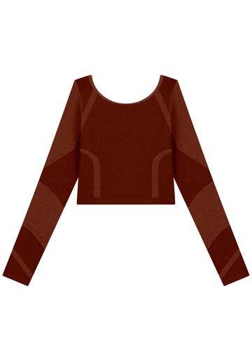 Blusa Cropped De Mangas Longas Em Malha Seamless Move, MARROM. Blusa Cropped De Mangas Longas Em Malha Seamless Move, MARROM, large.