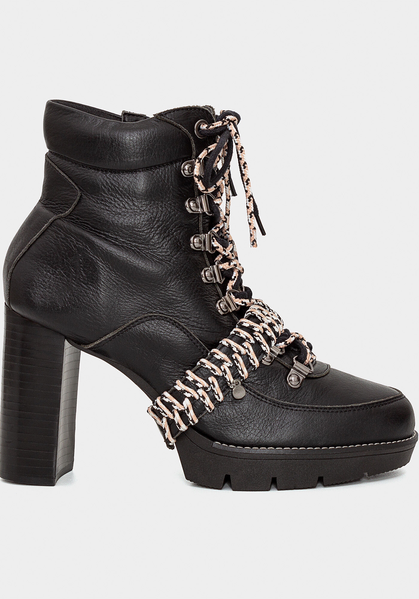 Bota Coturno Salto Alto Couro Preto Reativo, , large.