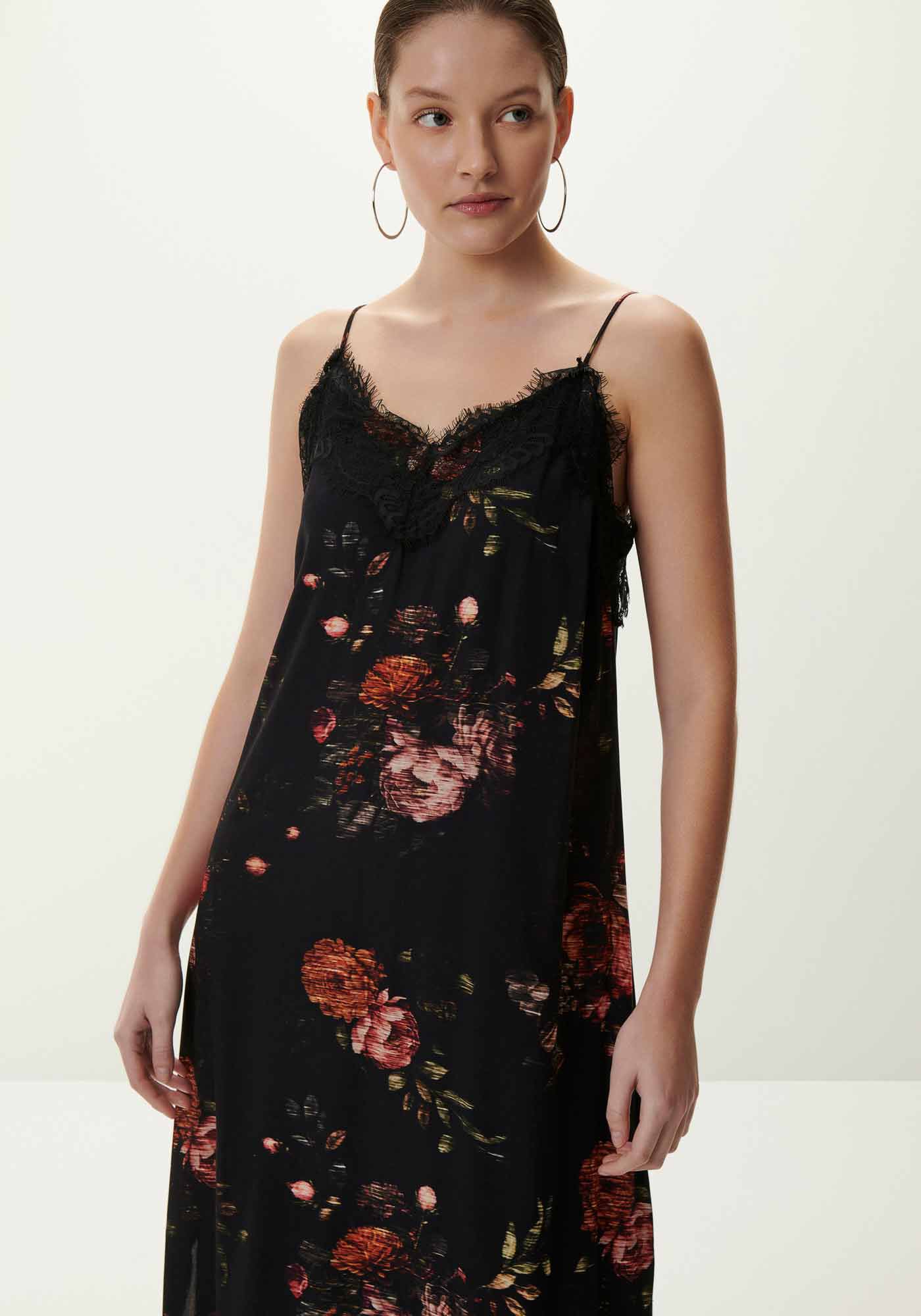 Vestido Longo Slip Estampado em Viscose com Renda, VIENA, large.