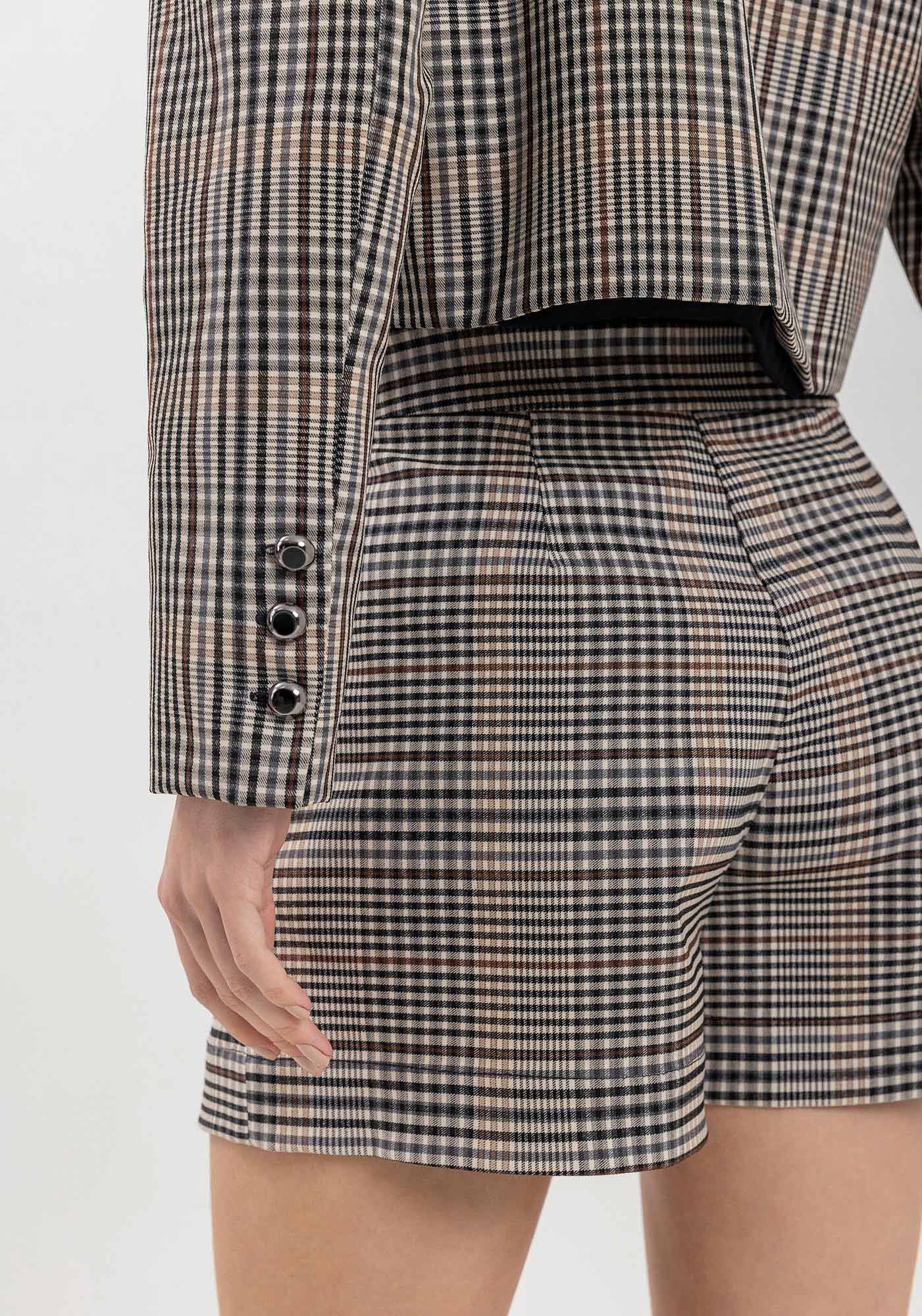 Shorts Curto Xadrez Evas&ecirc; Com Cintura M&eacute;dia, BEGE CENTURY, large.