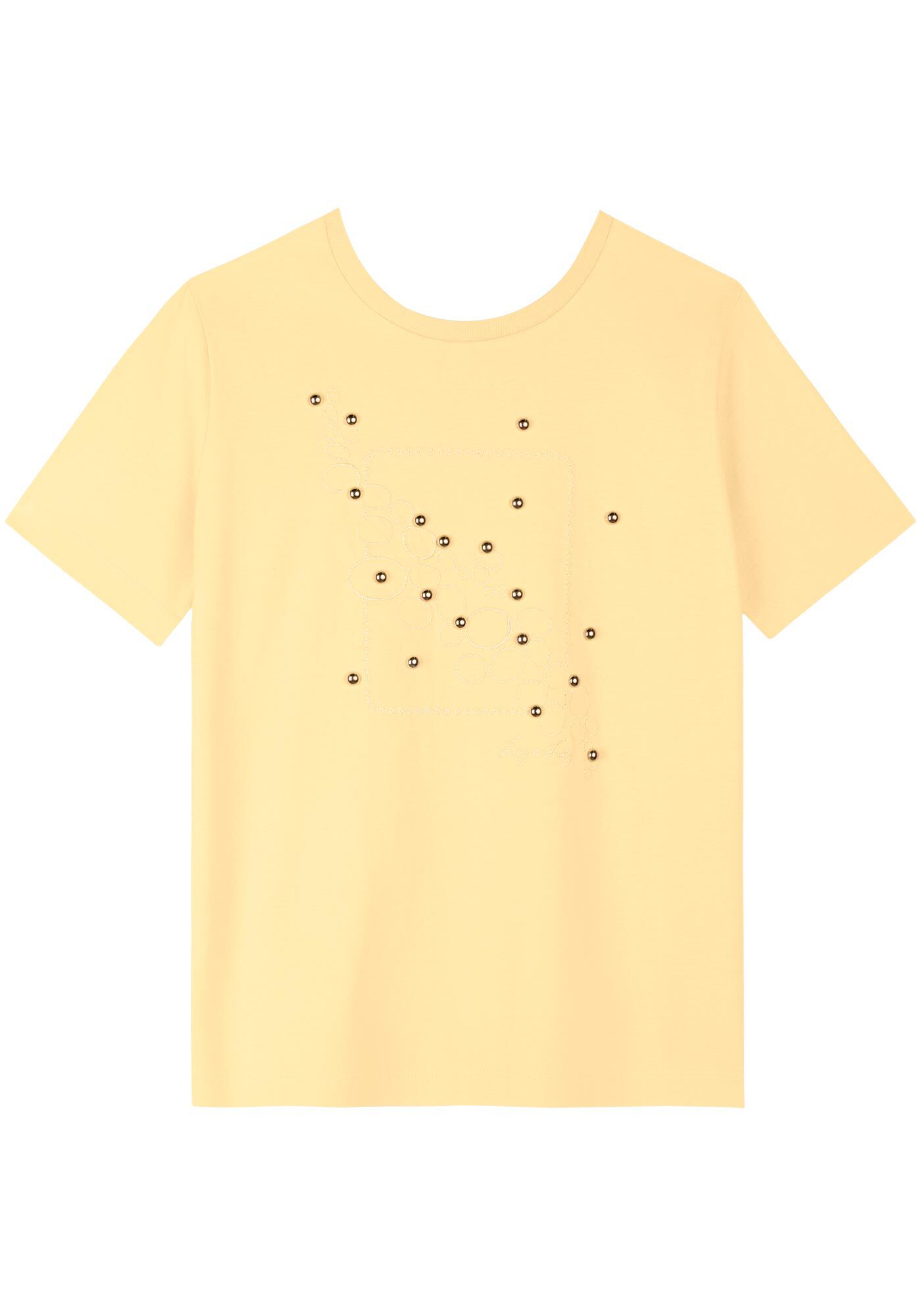 Blusa Em Algod&atilde;o Com Mangas Curtas E Apliques Metalizados, , large.