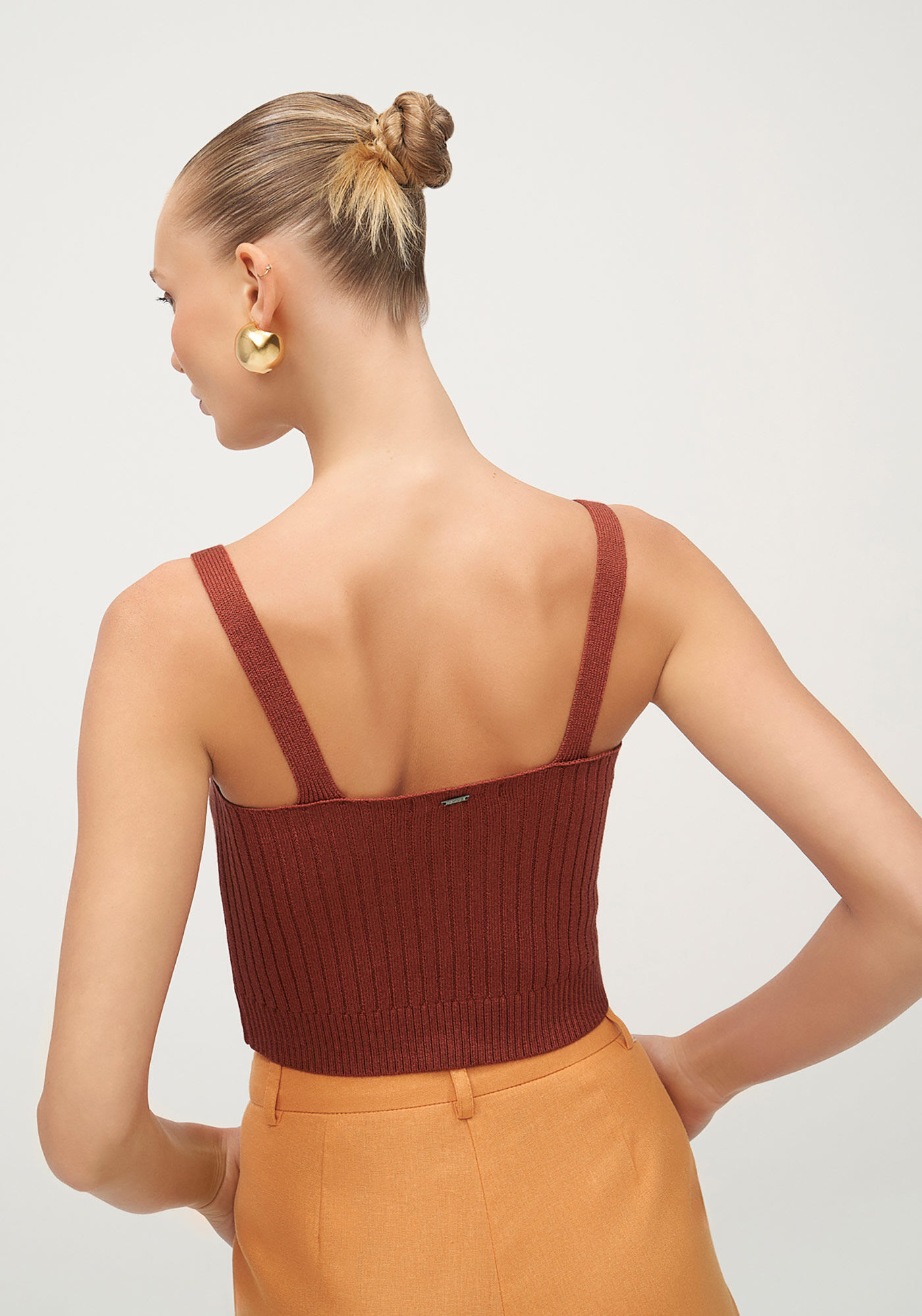 Blusa Cropped em Tric&ocirc; com Decote V, , large.