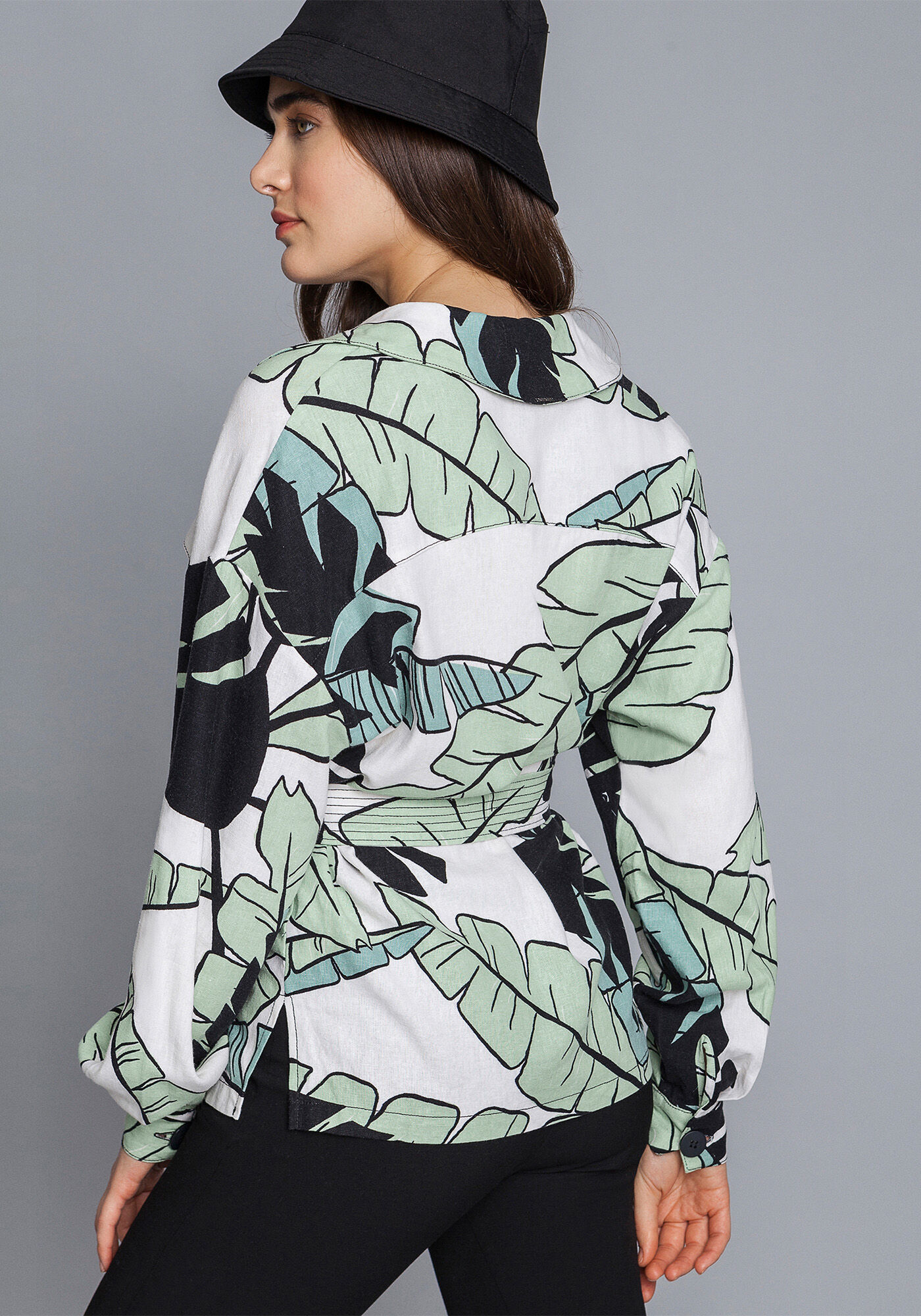 Camisa Manga Longa Linho Cinto, , large.