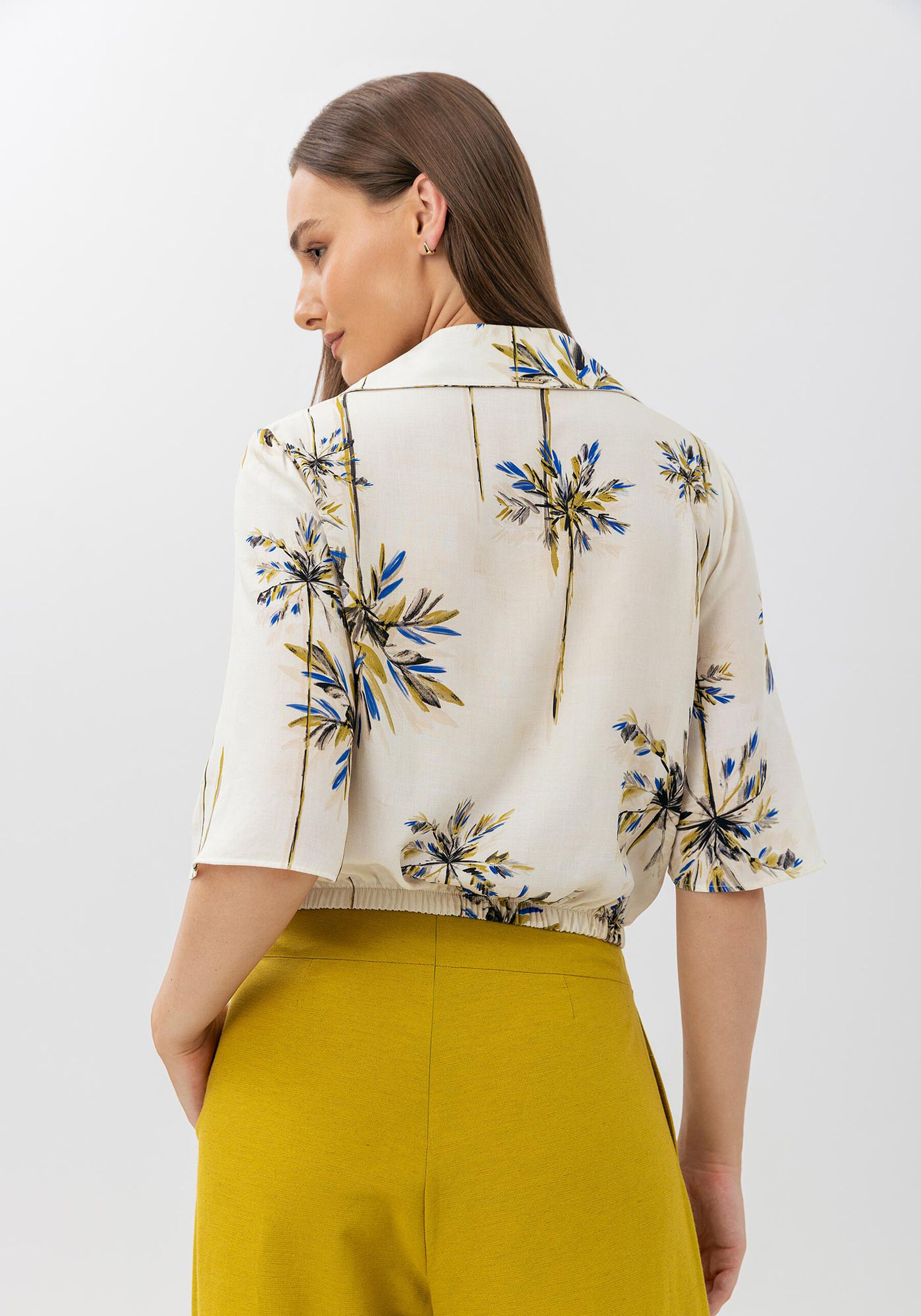 Camisa De Mangas Curtas Estampada Com Botões E Amarração, . Camisa De Mangas Curtas Estampada Com Botões E Amarração, , large.