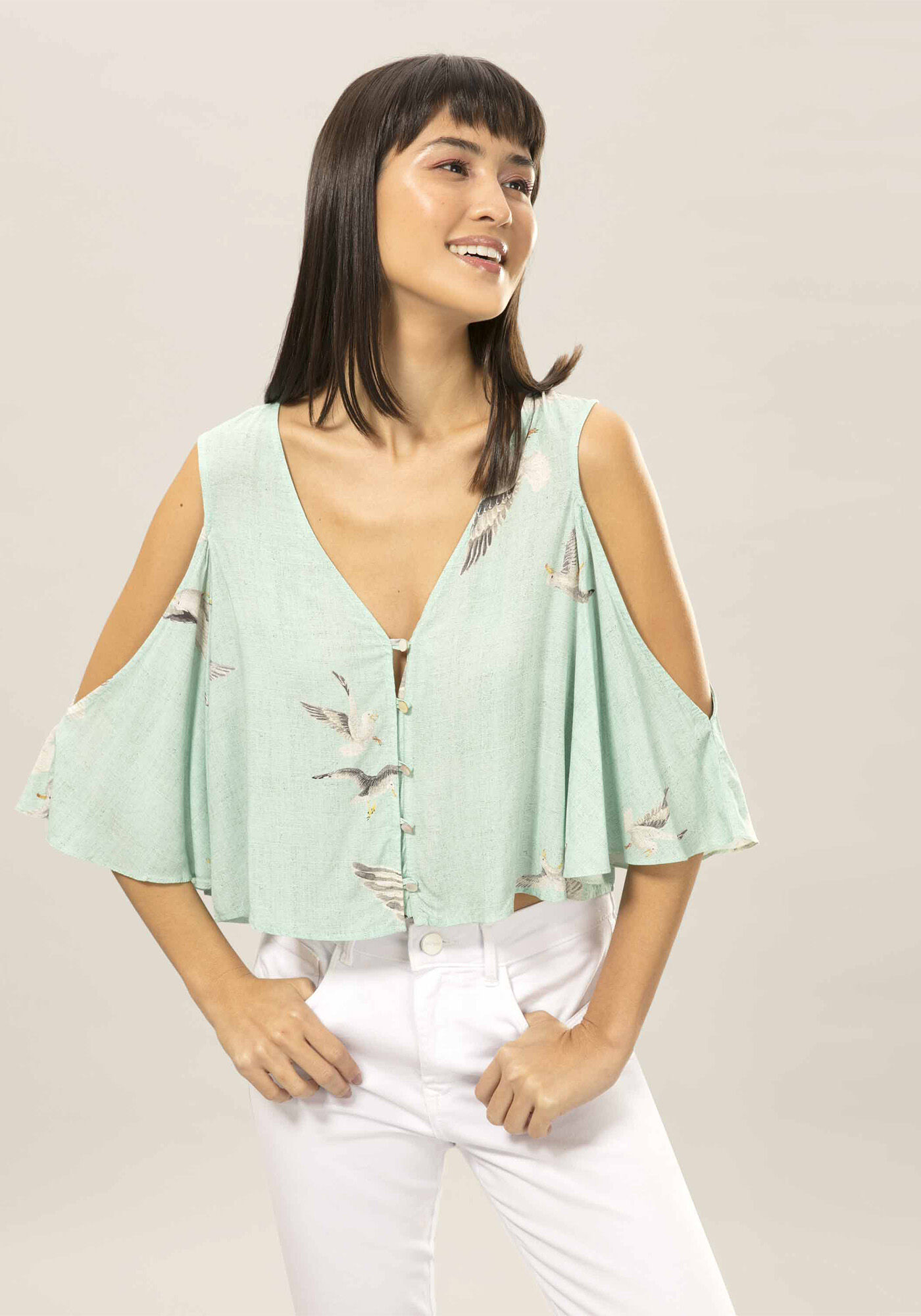 Blusa Naked Shoulder Estampa, , large.