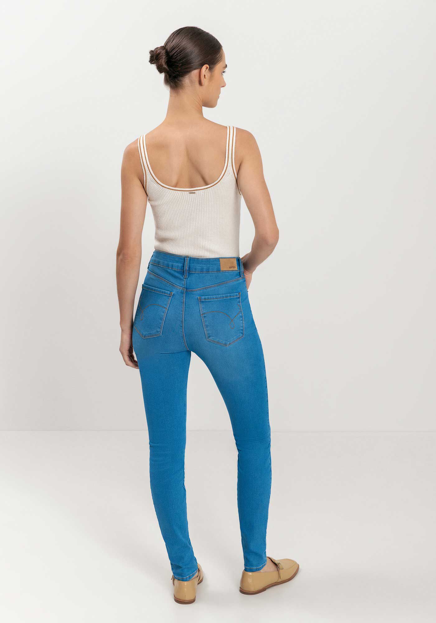 Cal&ccedil;a Skinny Jeans Com Bolsos E Cintura Alta, , large.