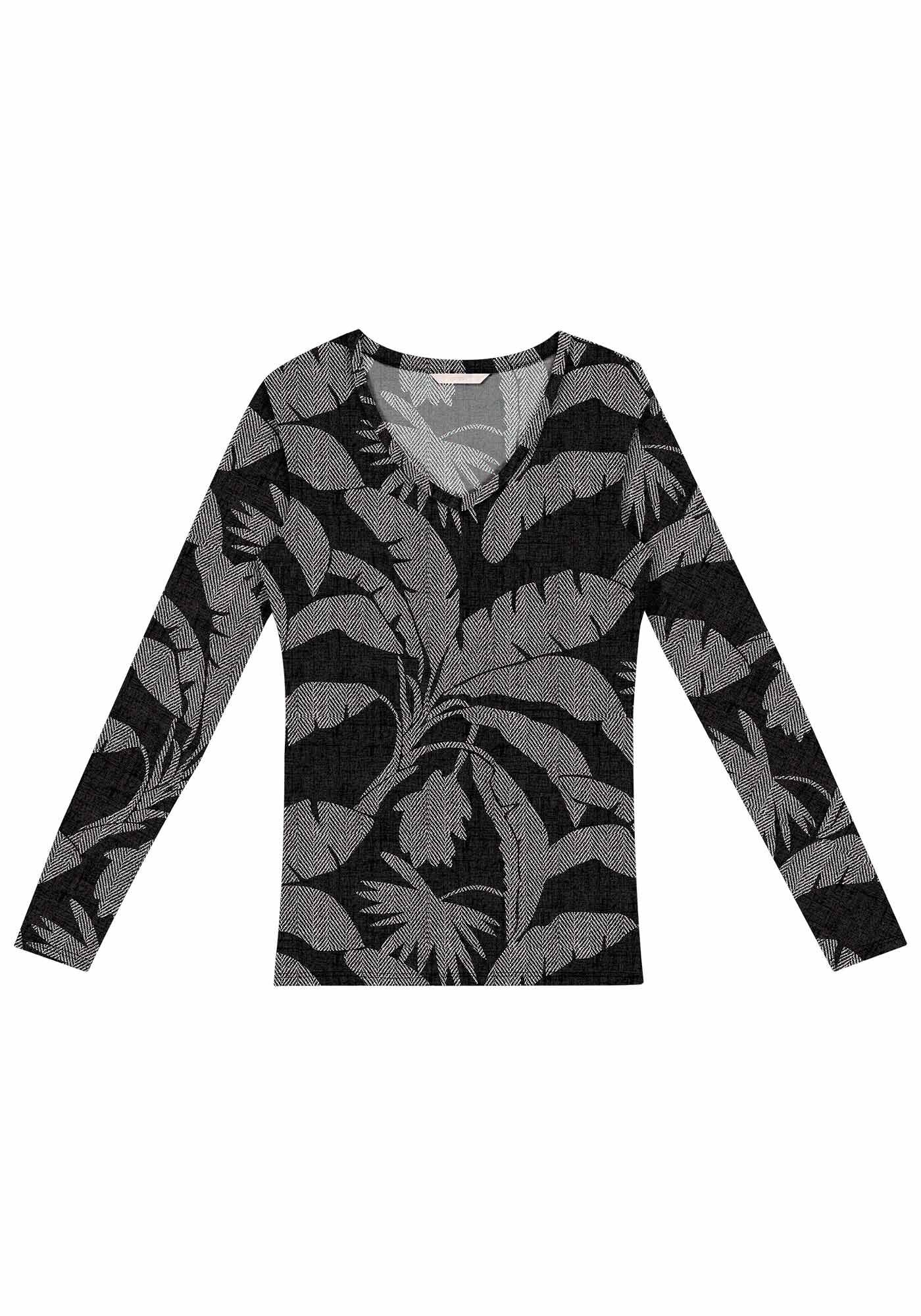 Blusa Manga Longa em Malha Viscose com Decote V, , large.